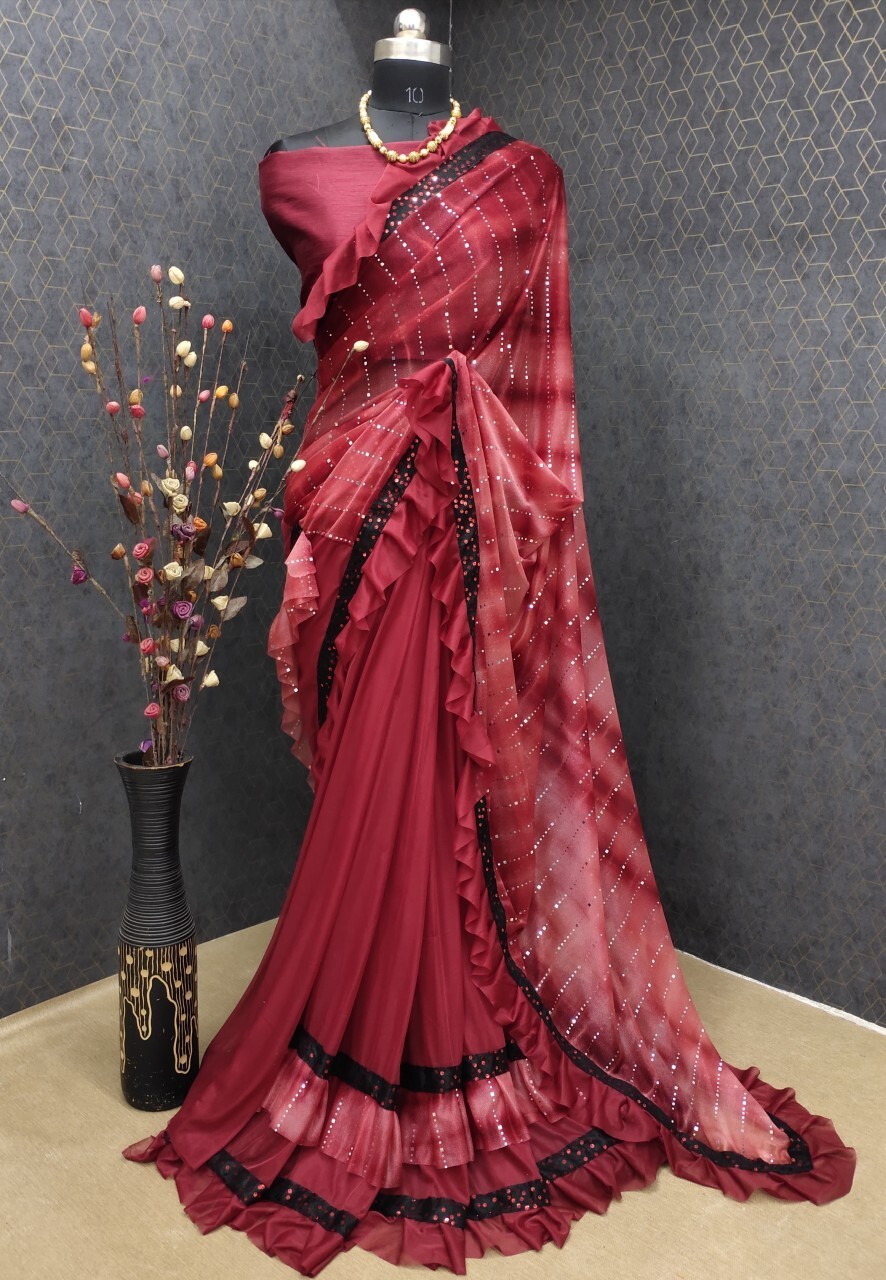 Embellished Bollywood Lycra Blend Saree (Maroon)
