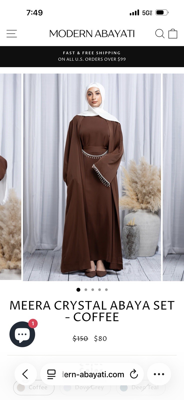 Modern Abayati Meera Crystal Abaya Set Coffee Color Size L-56