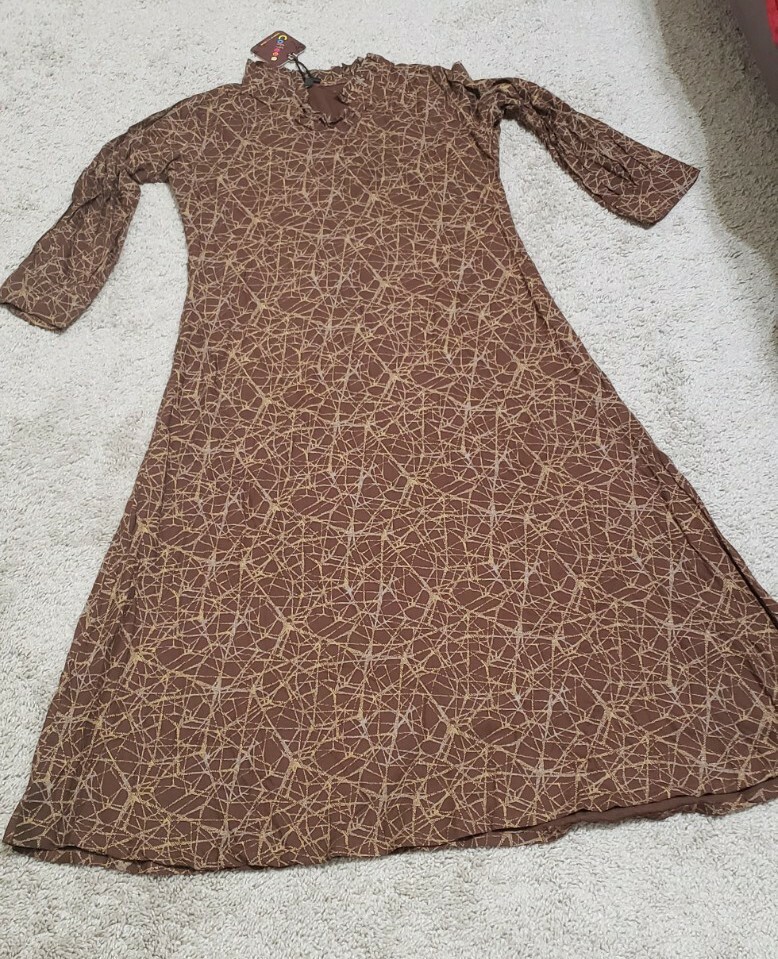 Indian Ladies Cotton long sleeve Ruffle neck Brown Kurti Size S To M