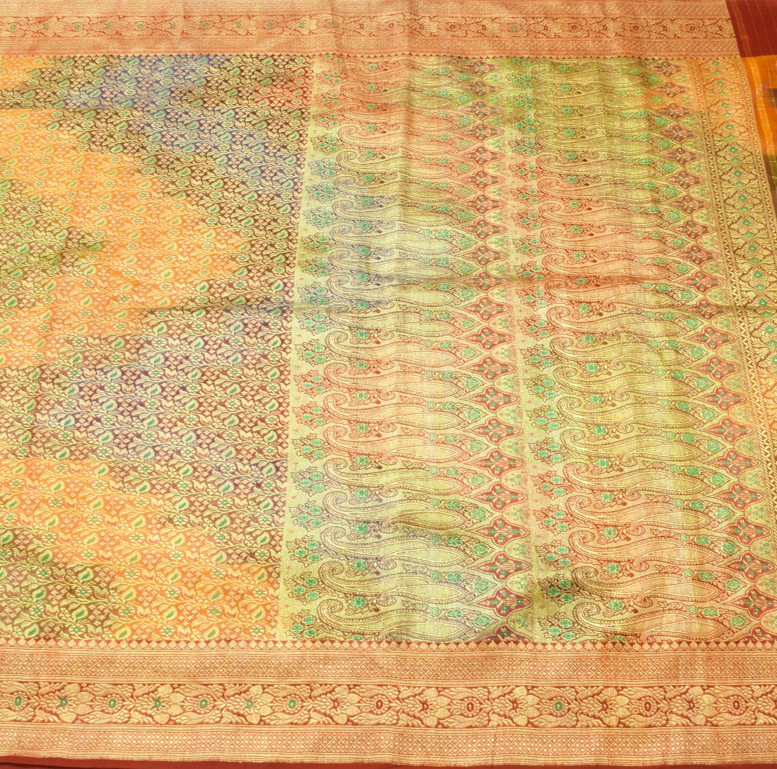 Sushila Vintage Heavy Saree Art Satin Silk Banarasi Brocade Multi-Color Fabric