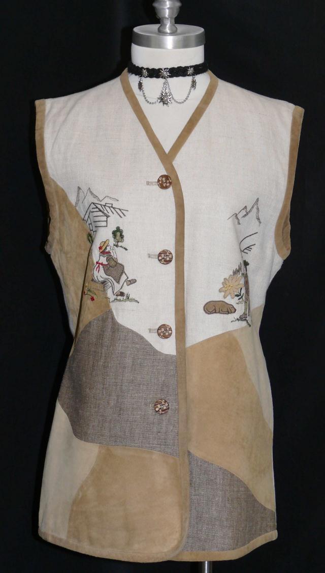 LEATHER & LINEN ~ BROWN Women GERMAN Hunting Western Trachten Coat VEST 38 10 M