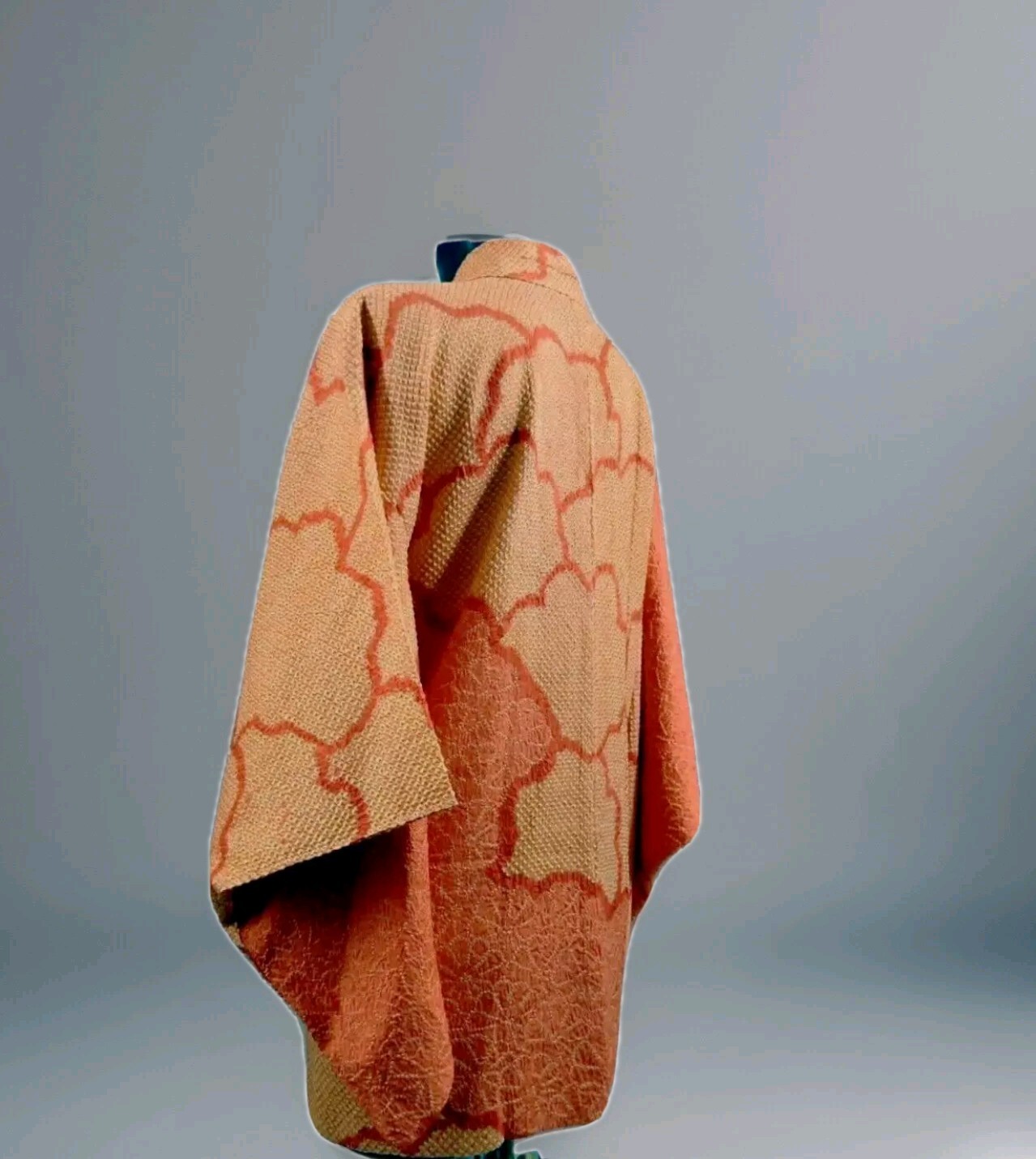 Vintage Original Japanese KIMONOJacket Pure Silk Embossed Orange/Pale Orange S-M