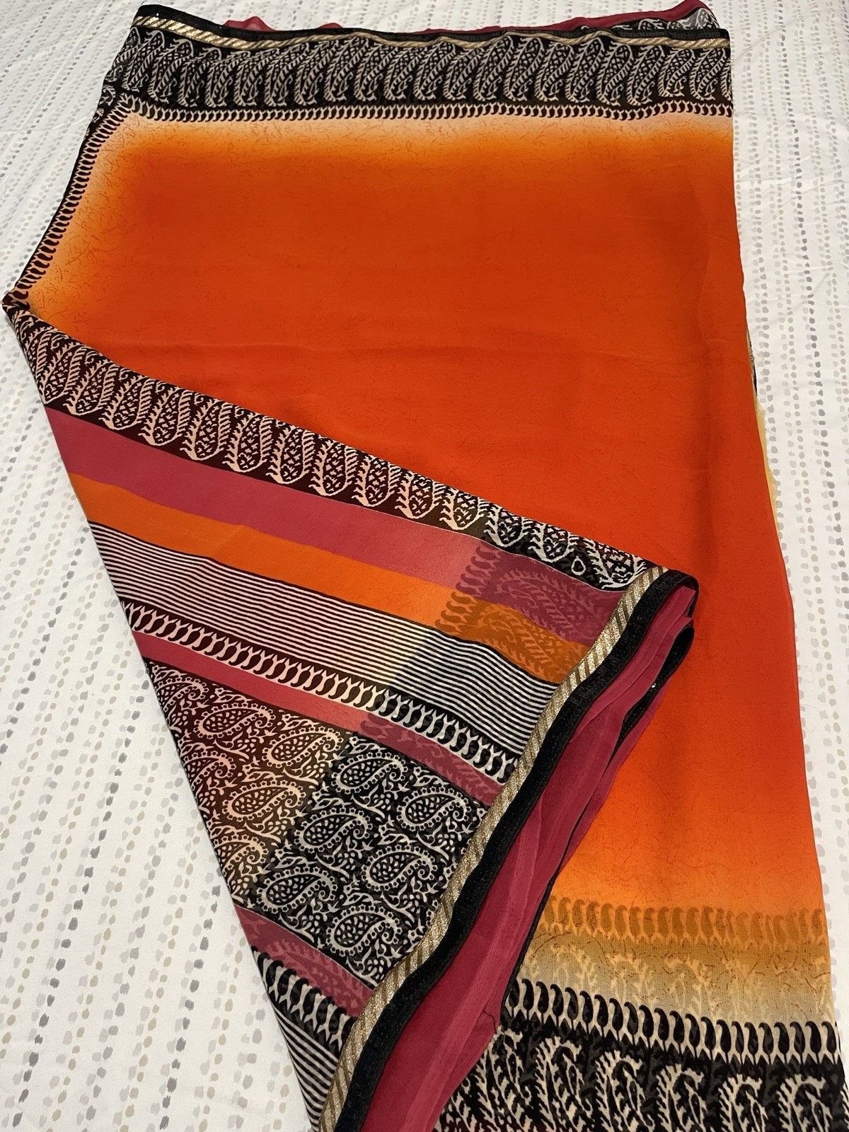 Women’s Indian Pakistani Orange Soft Georgette Saree Eid Partywear Sari