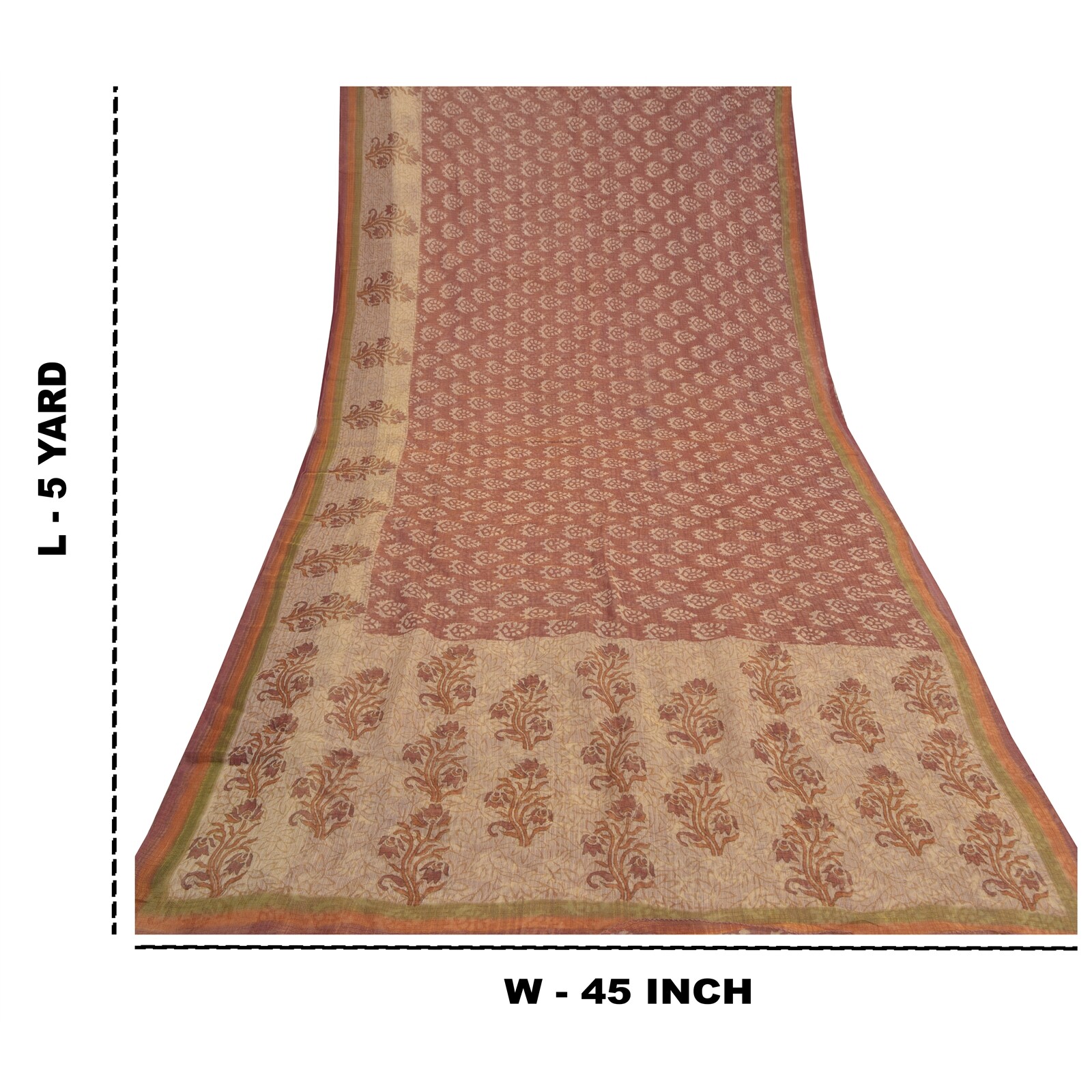 Sanskriti Vintage Brown Indian Sarees 100% Pure Silk Printed 5 Yard Sari Fabric