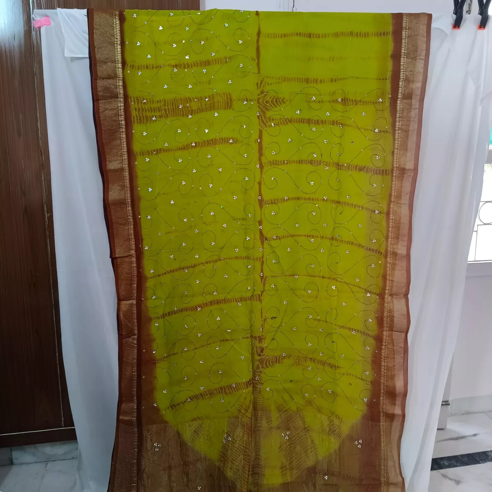 Vintage georgette Sari Green & Maroon Saree