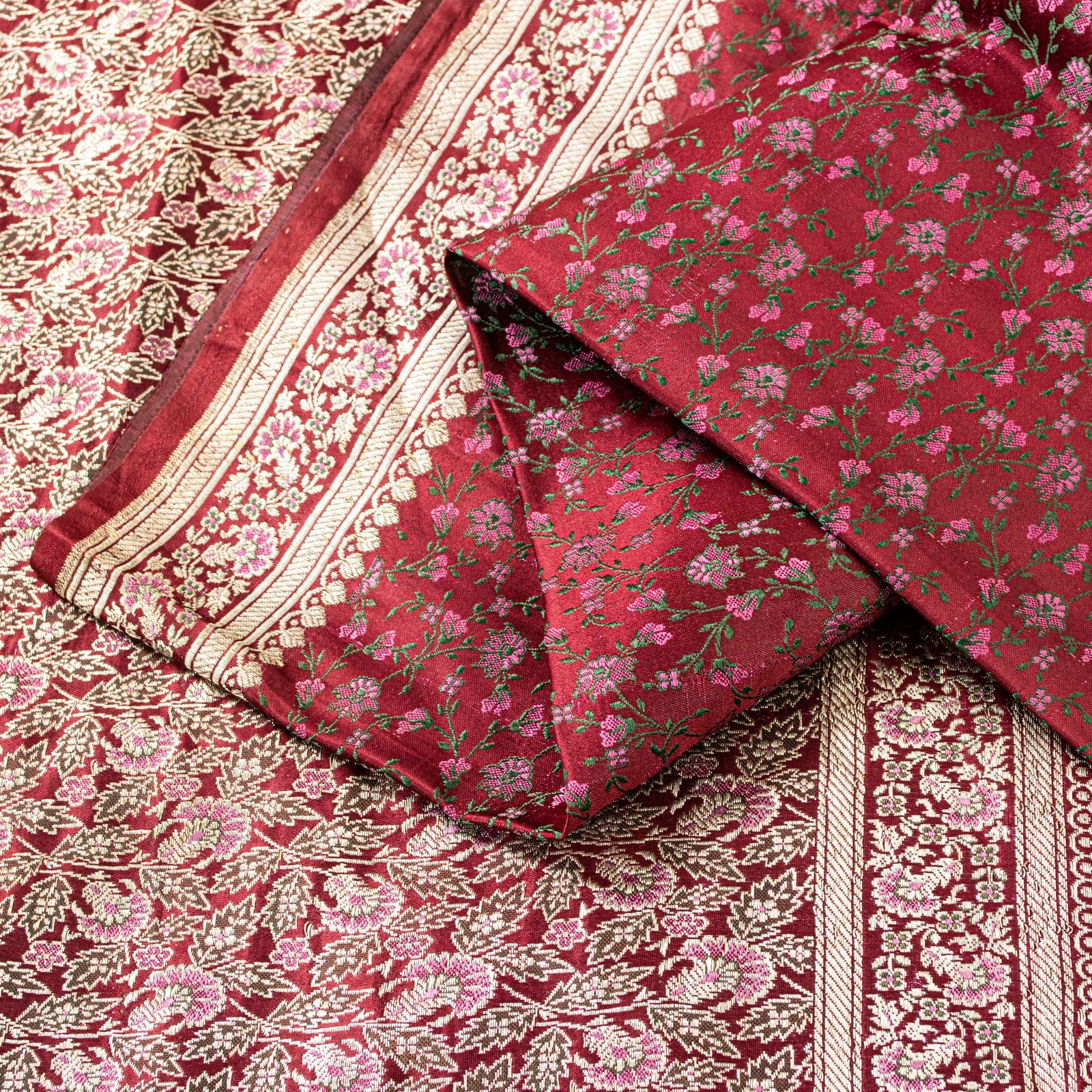 Sanskriti Vintage Red Pure Satin Sarees Banarasi Brocade Zari Handwoven 5Yd Sari
