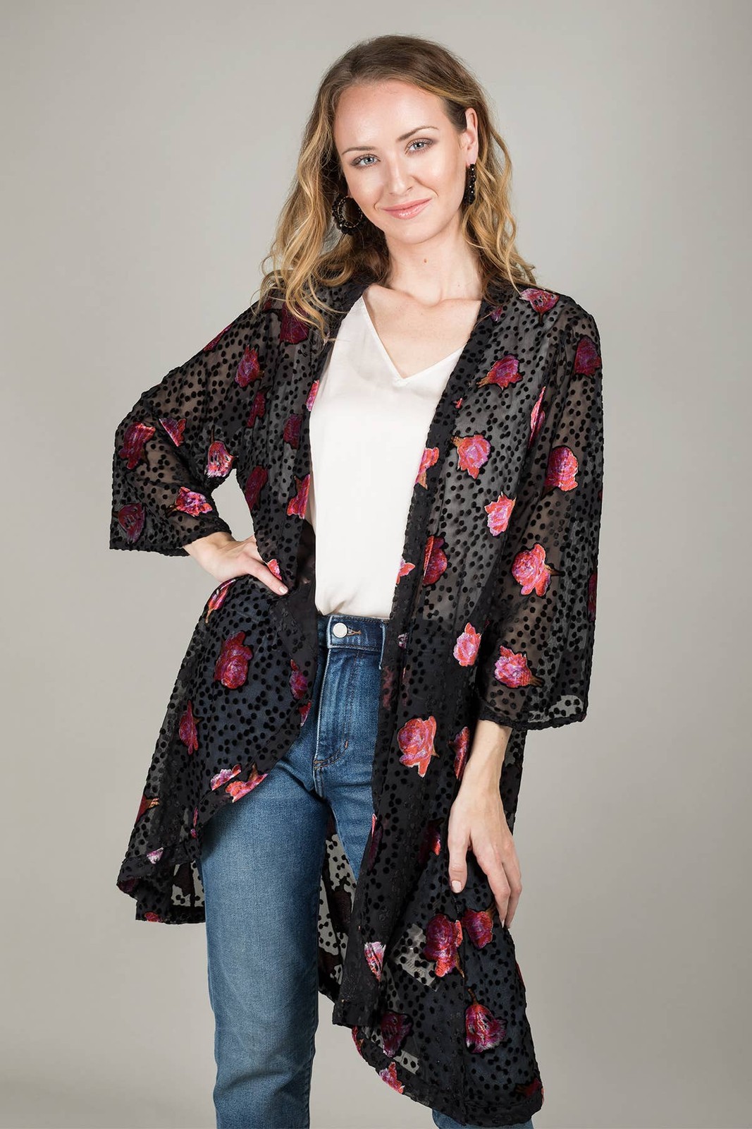 Night Rose Velvet Kimono