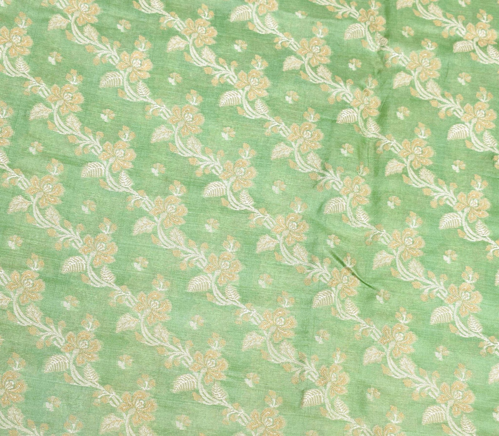 Sushila Vintage Green & Gray Saree Floral Woven 100%Pure Tussar Silk Sari Fabric