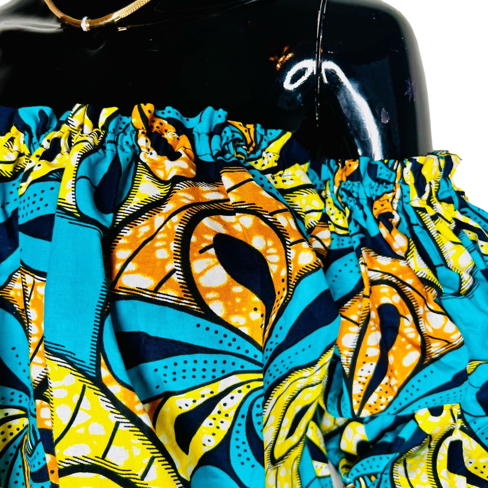 Turquoise & Multicolor Print Off The Shoulder Loose Fits Blouse ￼