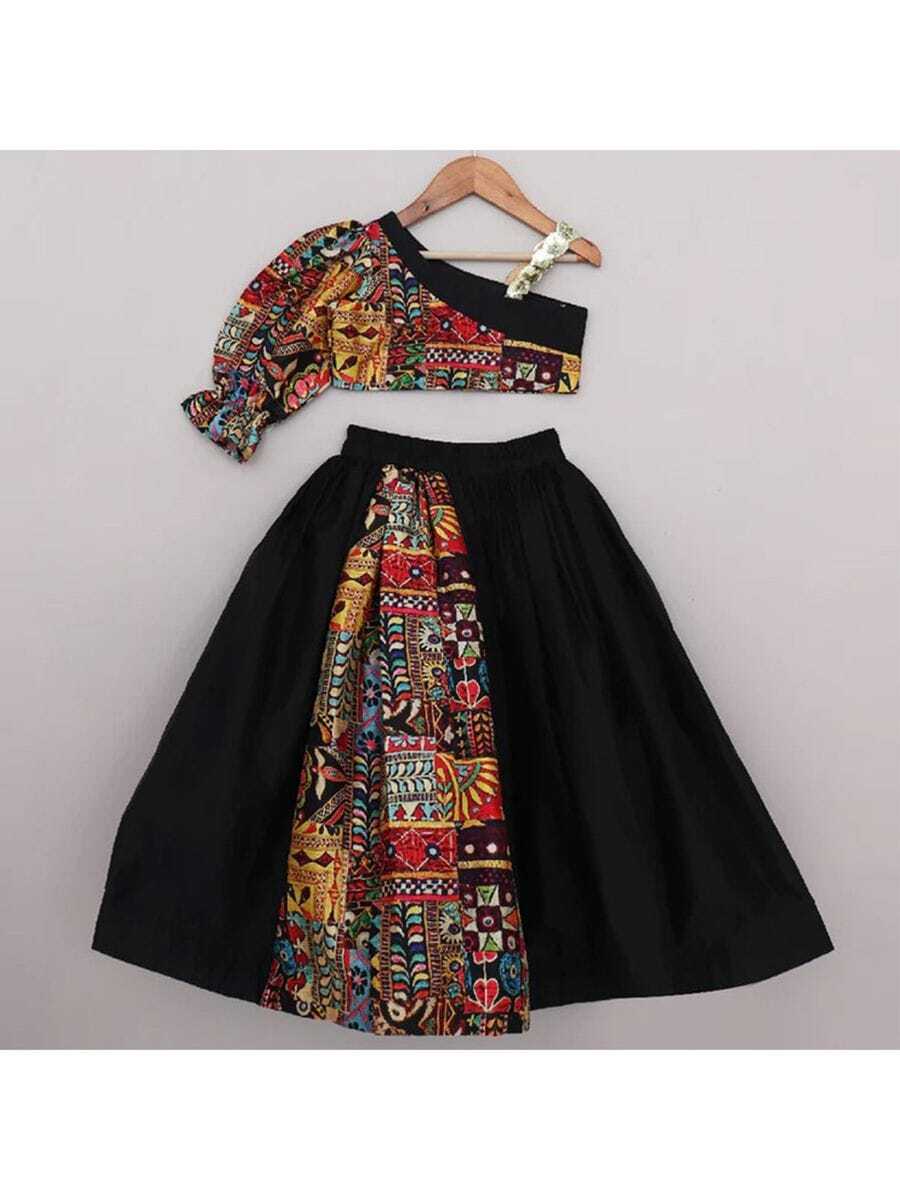 Kid’s & Girl’s Traditional Wedding Printed Cotton Silk Top Lehenga Set BB-AH