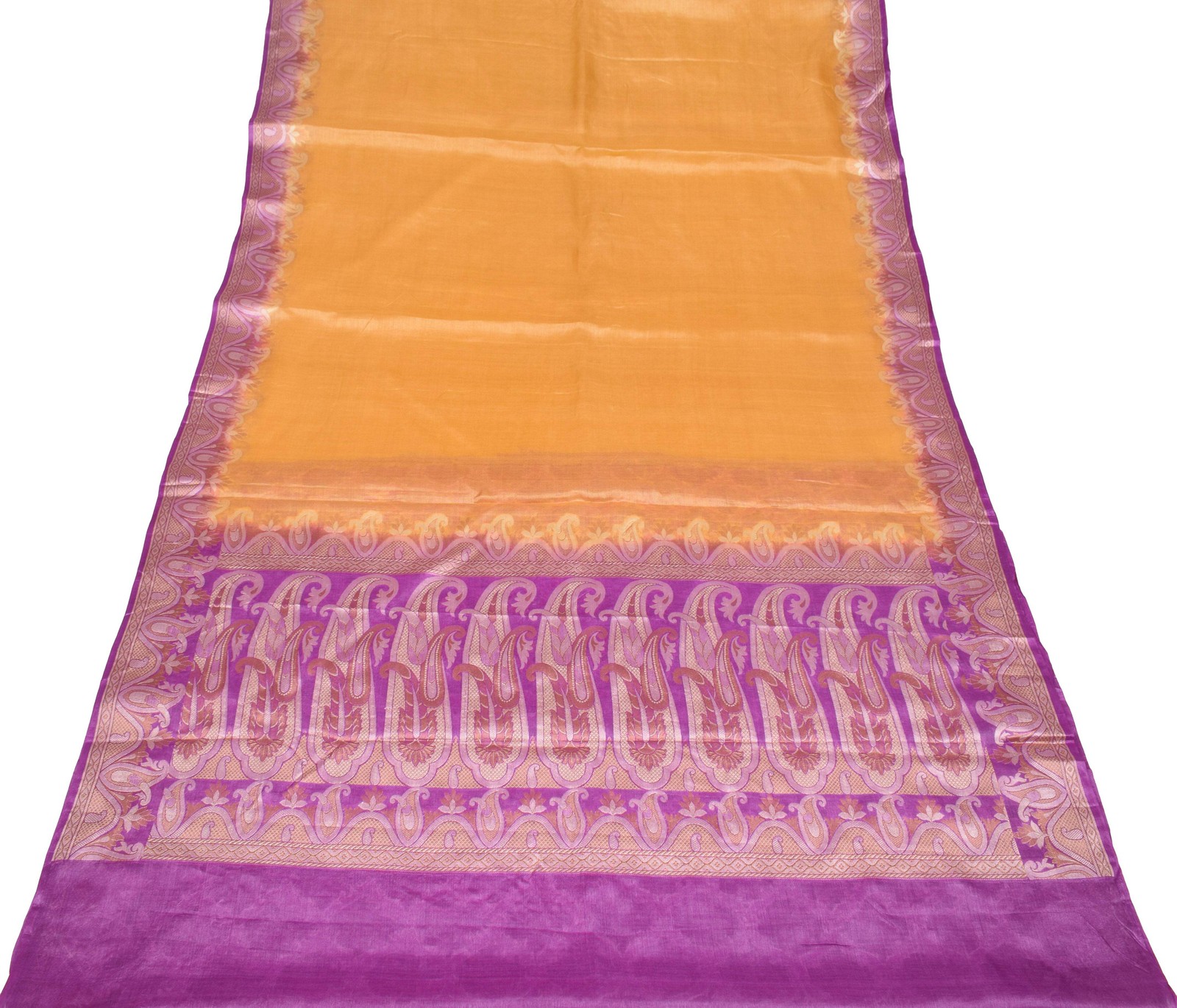 Sushila Vintage Mustard Purple Saree Pure Tussar Silk Woven 6YD Sari Blouse Fabr