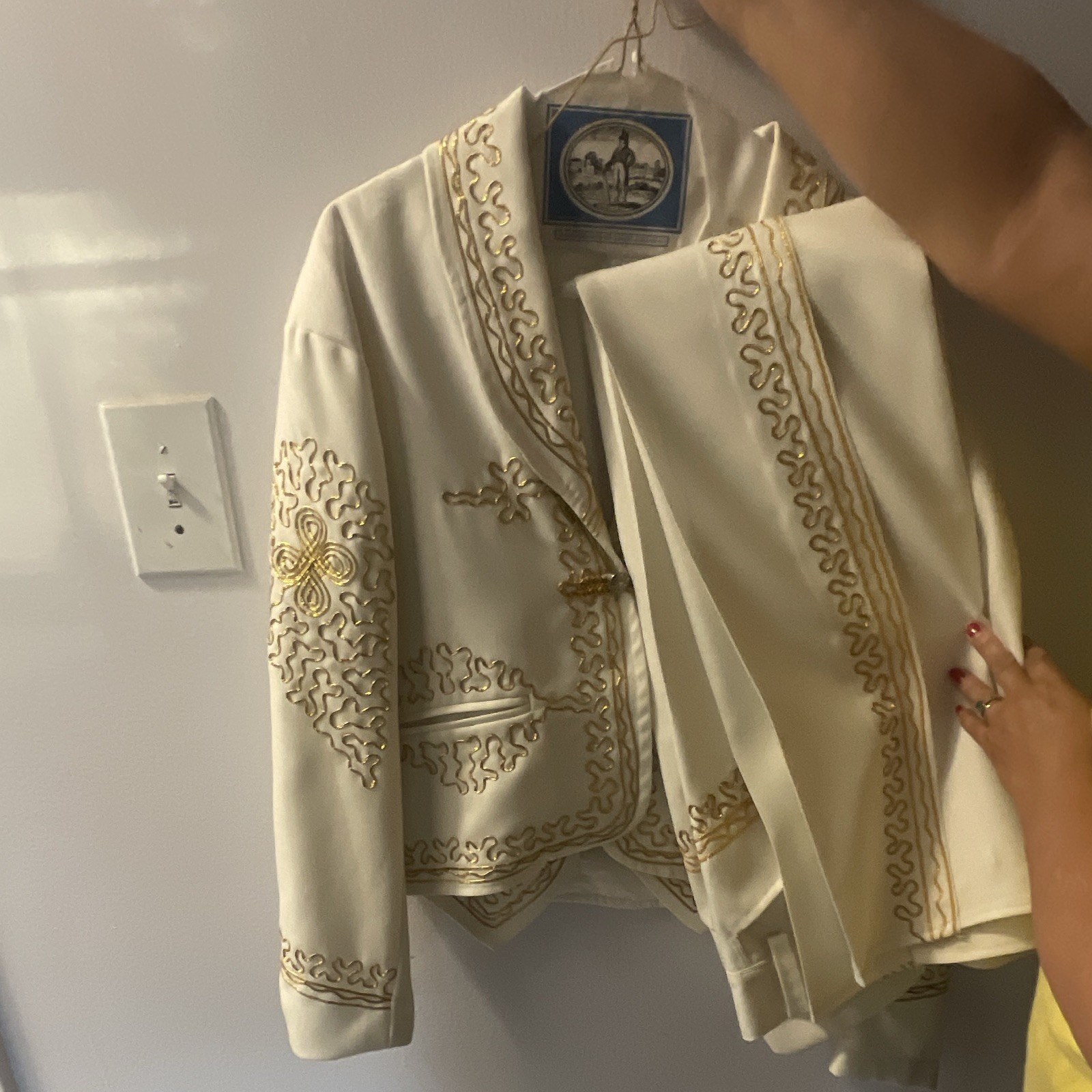 Handmade Mariachi Jacket & Pants Set, White, One Size