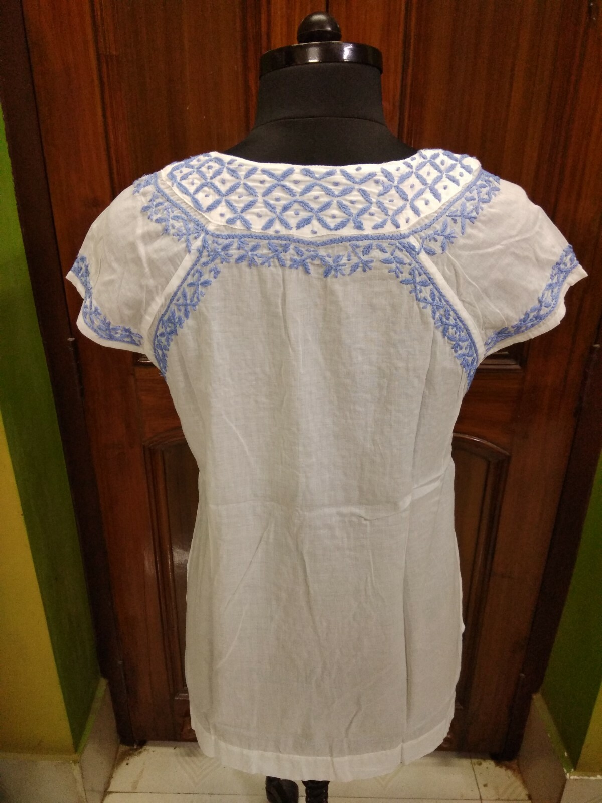 S M XL KURTA KURTI SLEEVELESS 100% COTTON TOP BLOUSE ETHNIC CHIKAN EMBROIDERY