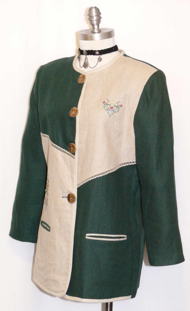GREEN & BEIGE ~ LINEN ~ German Women SUMMER Sport Hunting Riding Dress JACKET M
