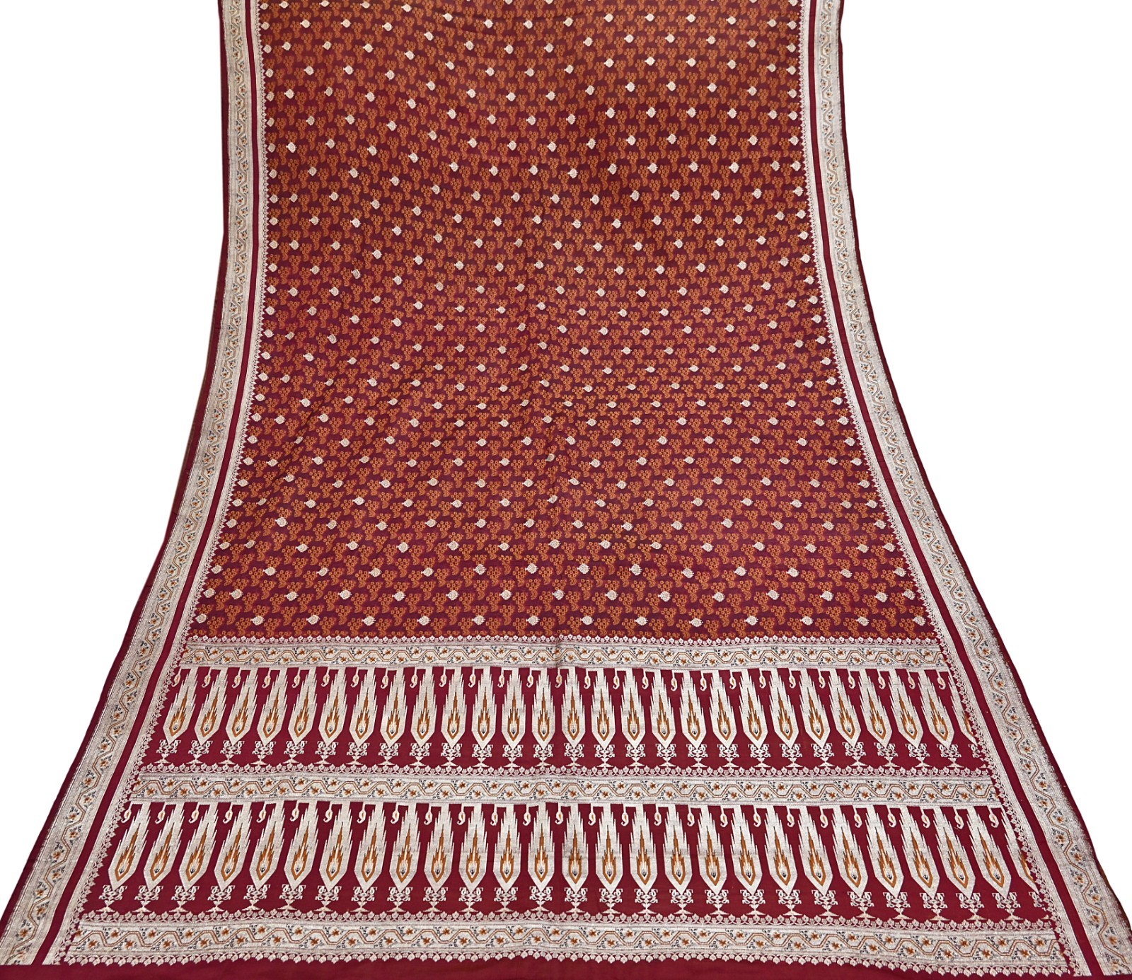 Indian Vintage Sari Maroon Heavy Wedding Pure Satin Silk Woven Banarasi Tanchoi