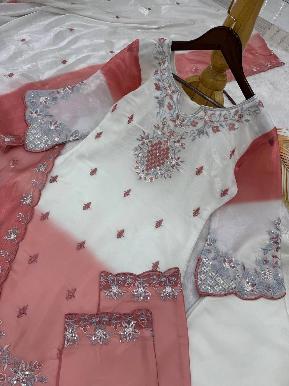 Presenting Pure Silk Salwar Kameez With Dusty Pink Dupatta For Festival Wear