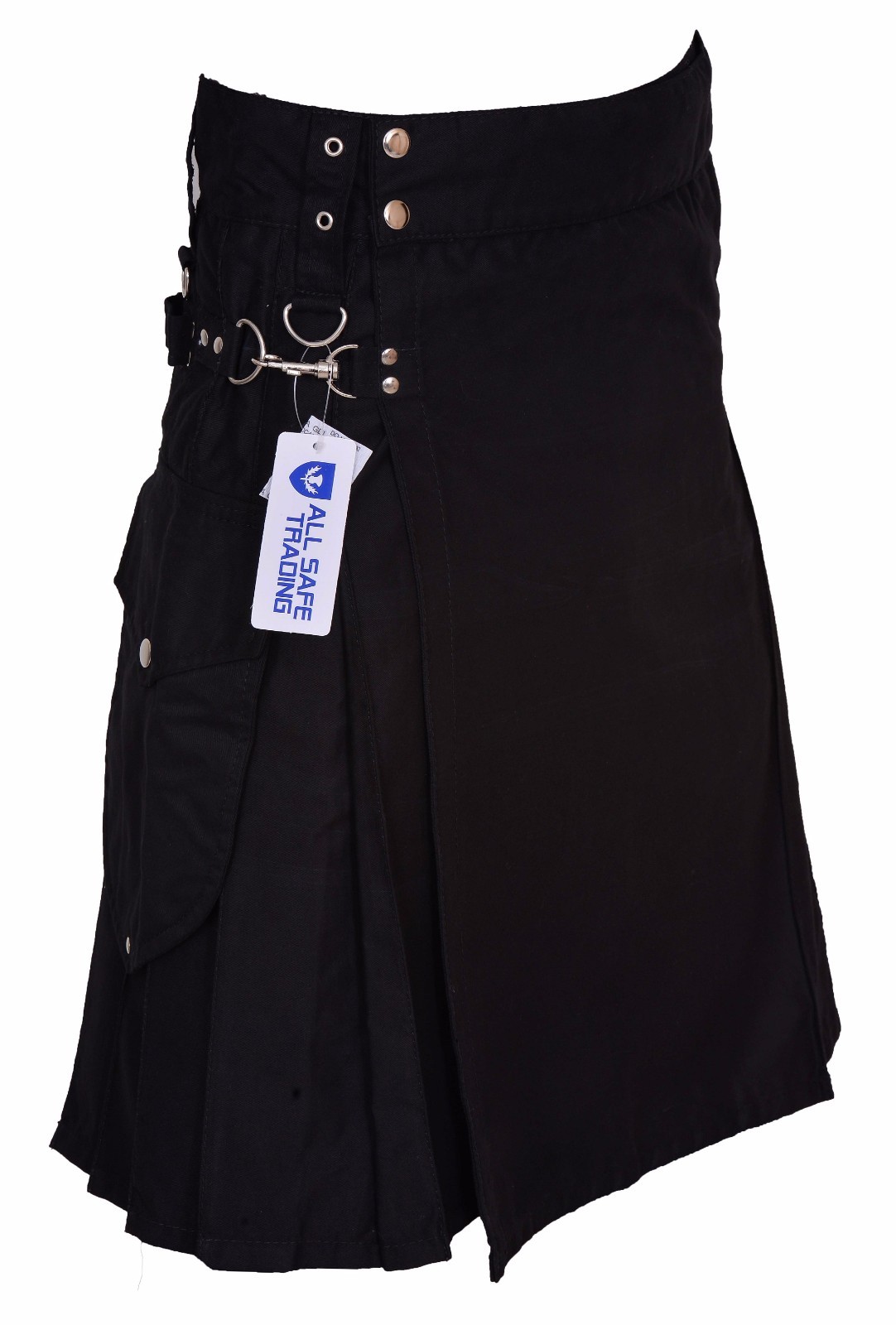 Handmade Active Men’s Black cargo pocket utility kilt 100% COTTON