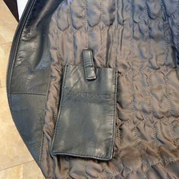 Jhane Barnes Mens Black Japanese Drum Dyed Leather Jacket Quilted Lining Size 44