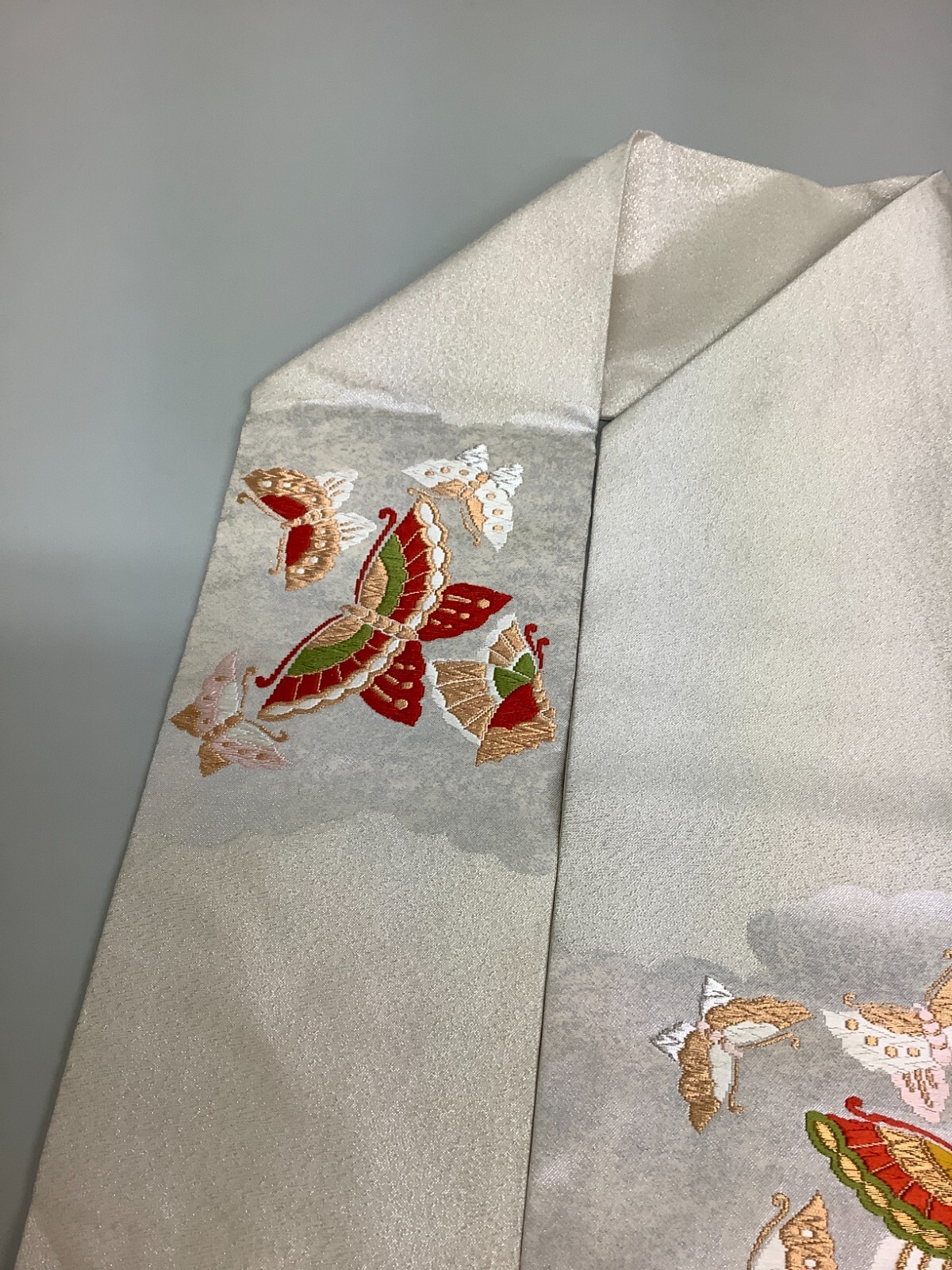 Japanese Vintage Kimono Nagoya Obi pure silk silver embroidery 140×11.8inch