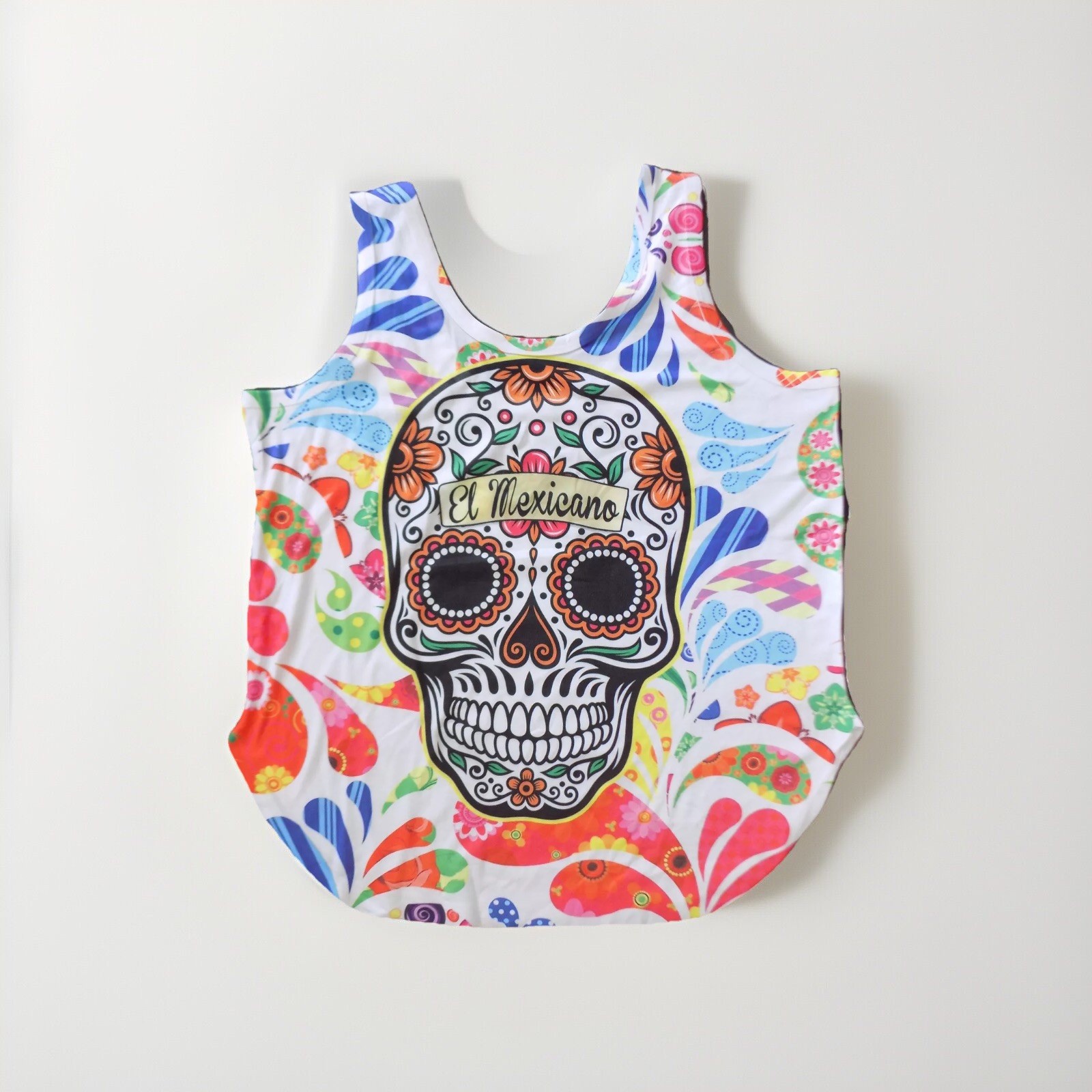Womens Mexican Sugar Skull Tank Top Shirt Dia de los Muertos Graphic Tee Medium