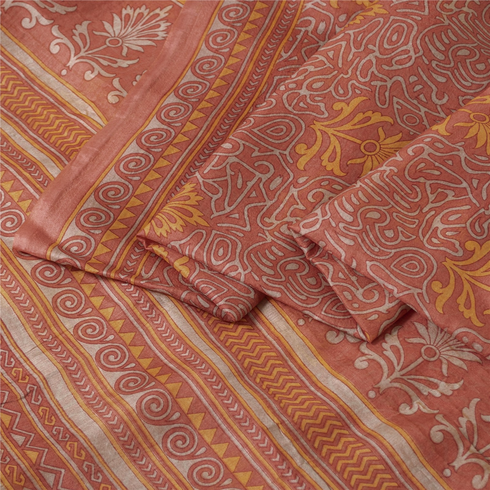 Sanskriti Vintage Sarees Pink Pure Silk Floral & Abstract Print 5+Yd Sari Fabric