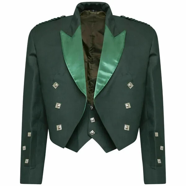 Prince Charlie Green Tropical Wool Blend Jacket and Waistcoat – Kilt Jacket