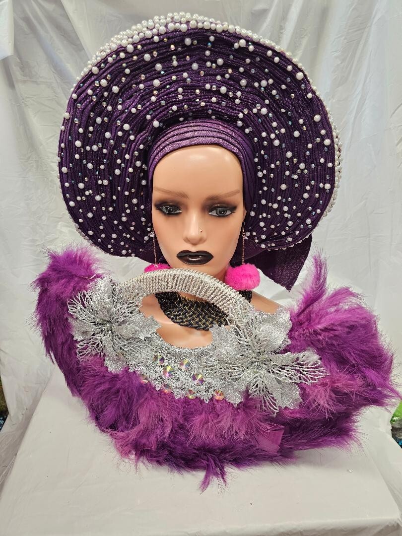 Purple African Bridal Feather Hand Fan