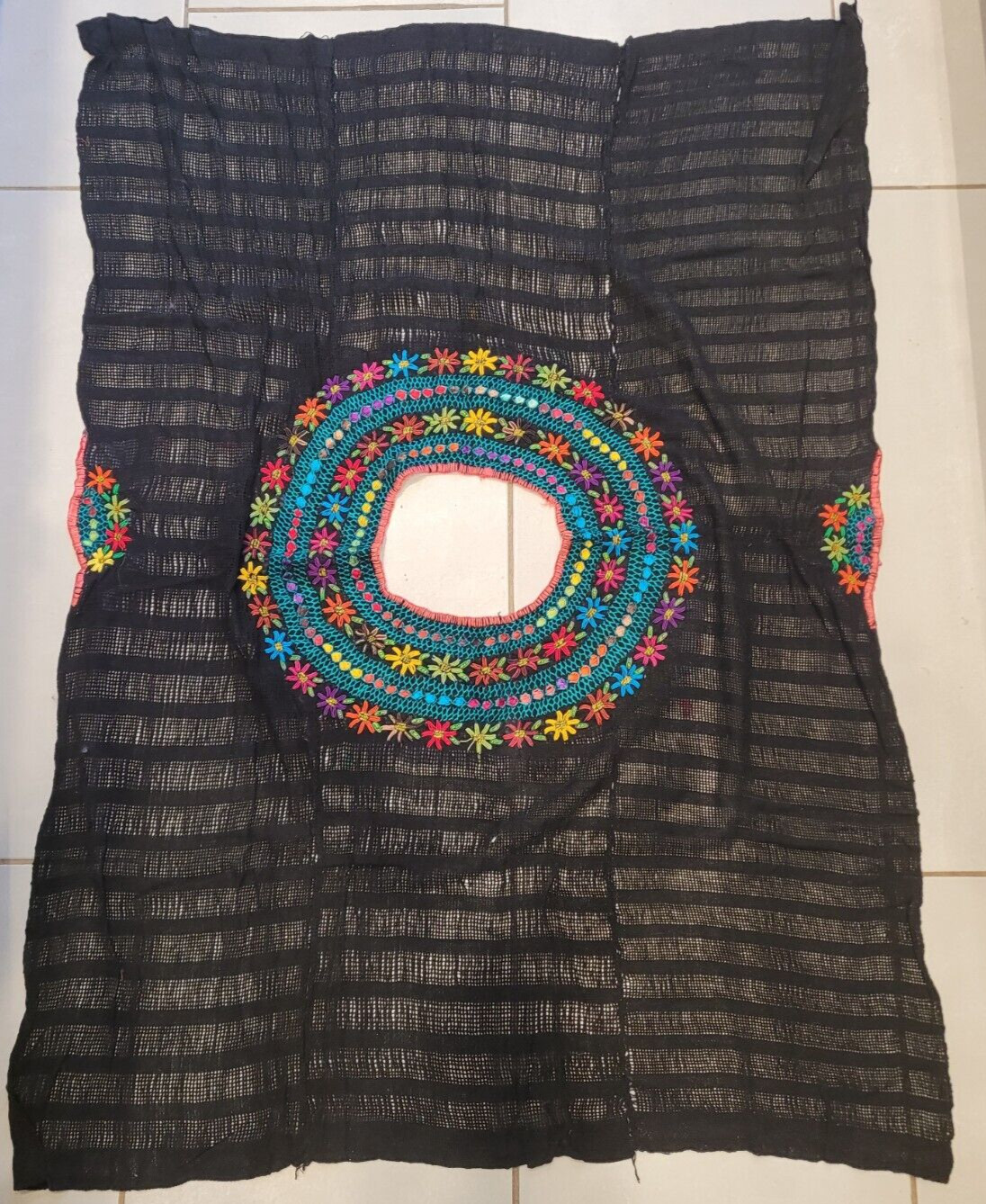 Black Blusa Top Blouse Hand Embroidery Embroidered Yoke Mitla Oaxaca Mexico