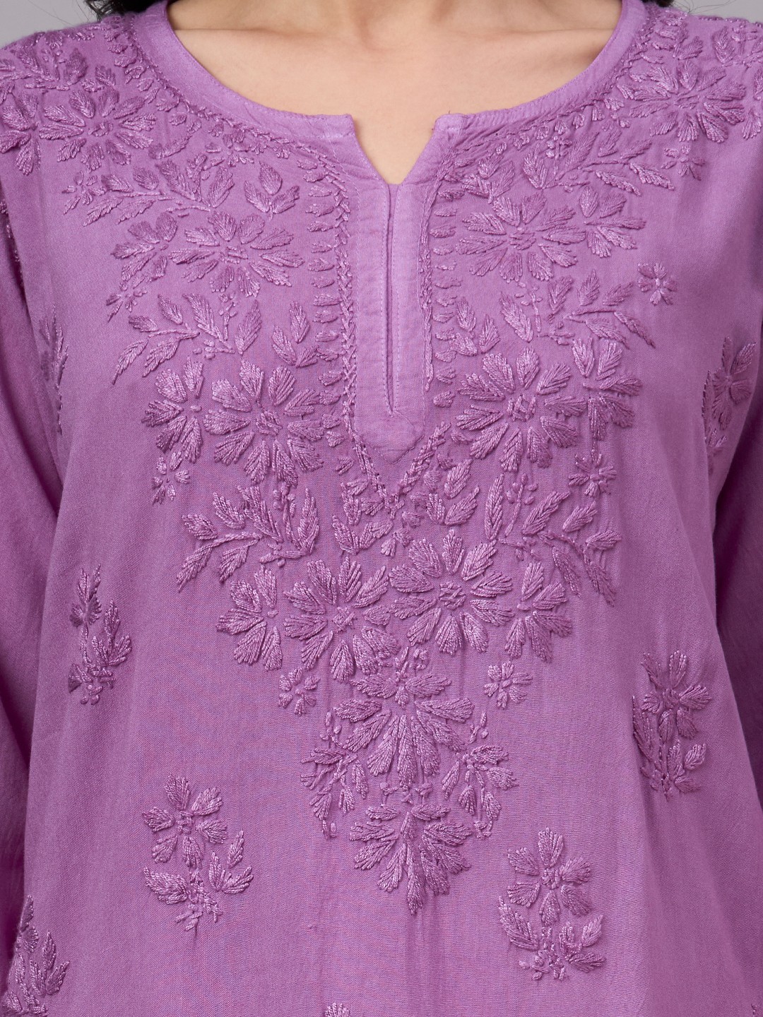 Women’s Rayon Chikankari Short Kurta Lavender, Lucknowi Chikankari, Handwork
