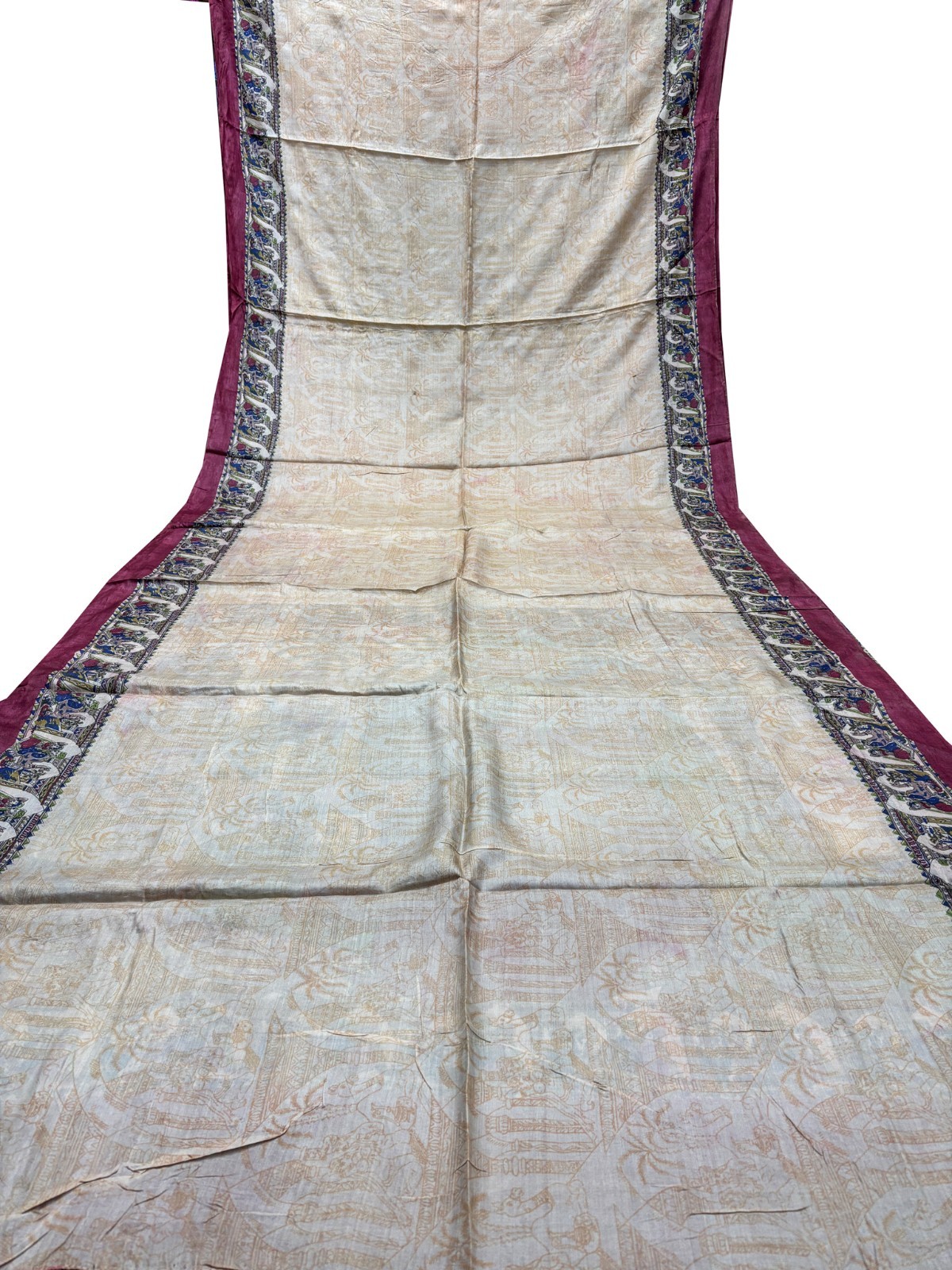 Vintage Tussar Silk Saree, Upcycled Printed Tussah Silk DIY Craft Fabric TS1018