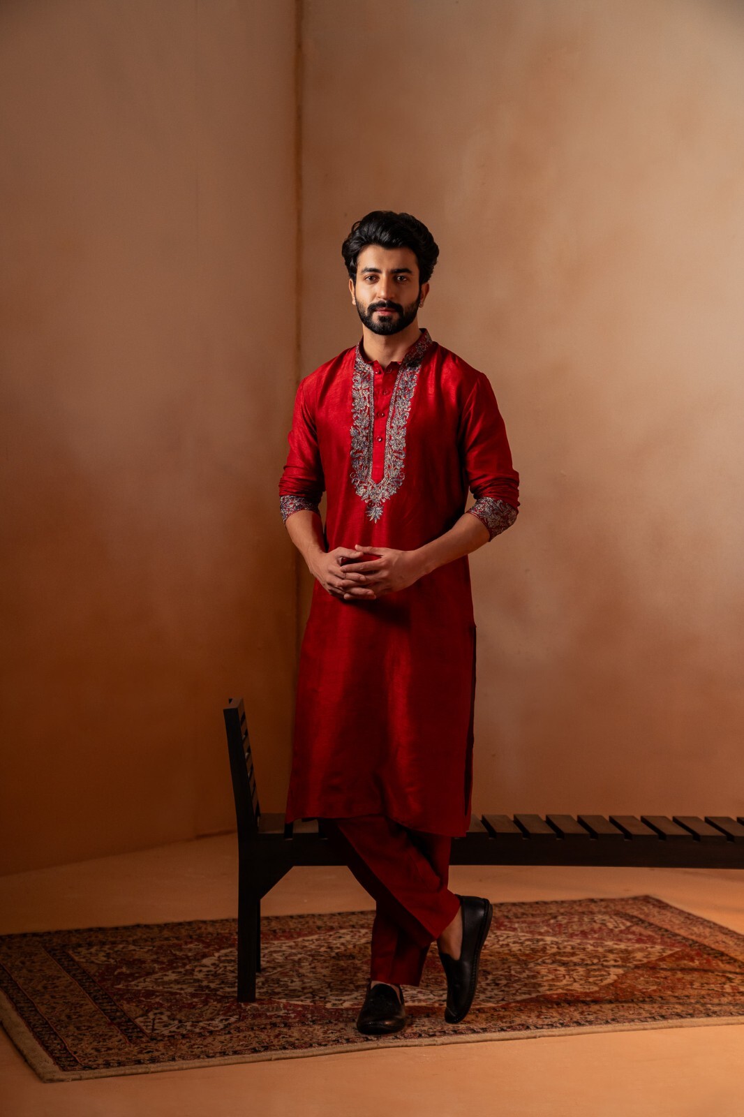 Rajwadi Crimson: Men Kurta Pyjama, Kurtas For Men, Kashmir Wear, Kurta Set.