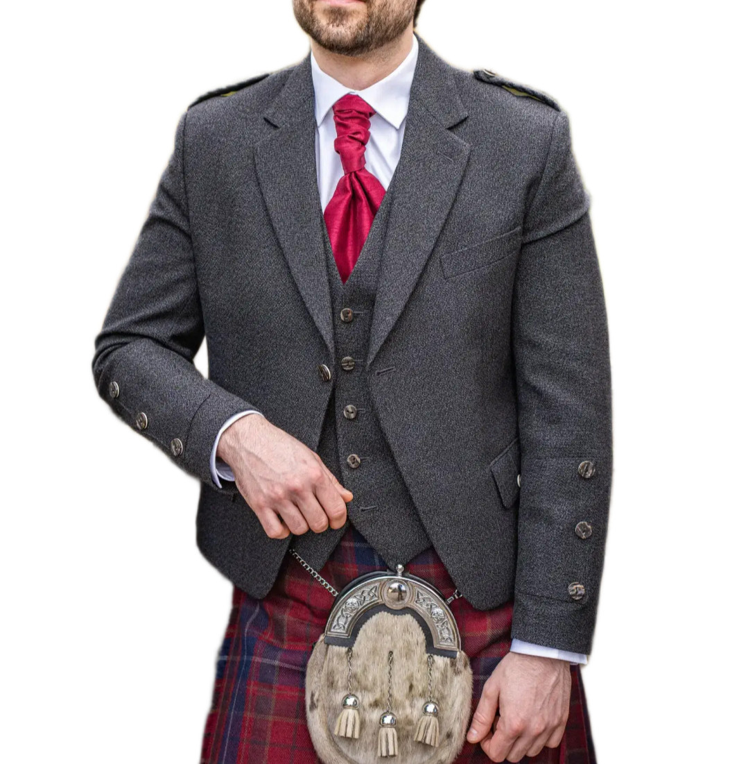 Scottish charcoal grey jacket tweed wool Argyle jacket kilt jacket