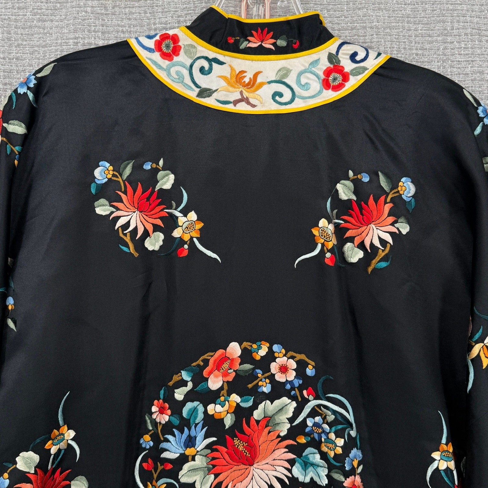 Vintage Golden Bee Kimono Robe Women Silk Satin Embroidered Floral Boho OS