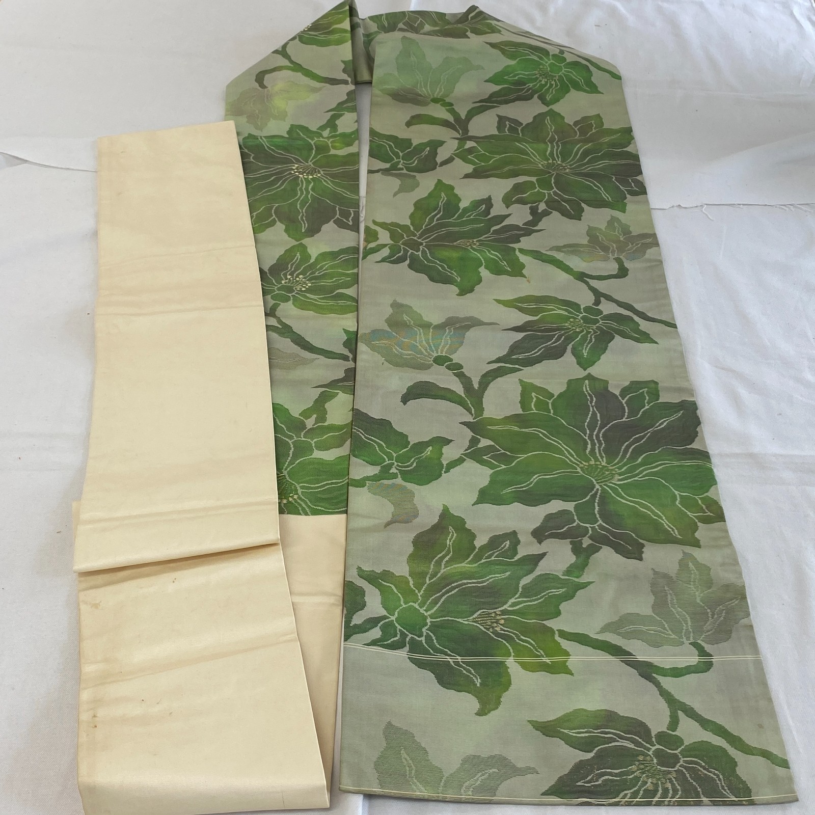 Japanese Vintage Kimono Nagoya Obi Silk Green Drit Traditional 137 x 12 in