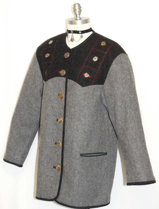 H MOSER / BLACK & GRAY ~ WOOL & ALPACA Austria Women Winter JACKET Coat 40 12 M