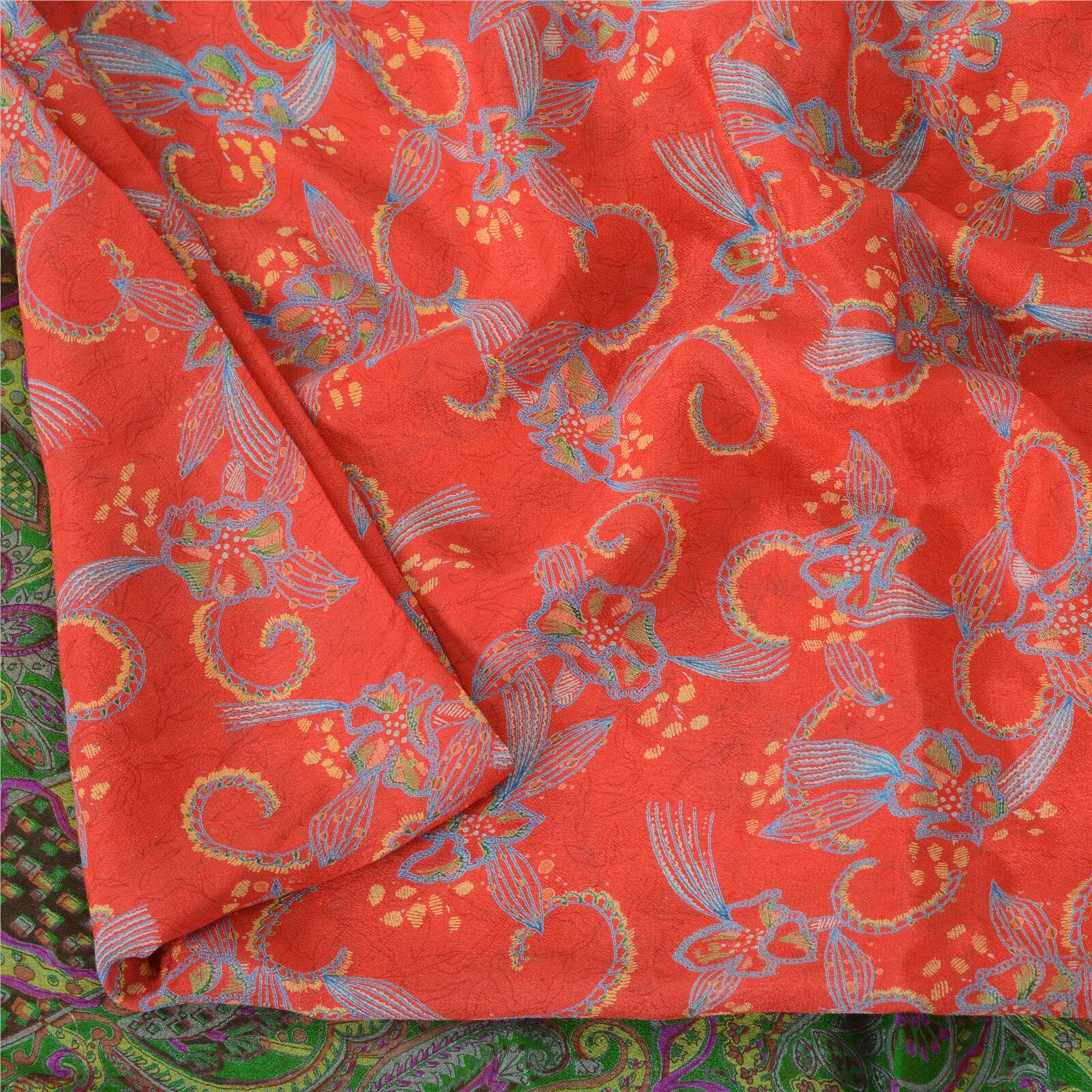 Sanskriti Vintage Sarees 6Yd Quilting Felting Craft Fabric Pure Silk Print Sari
