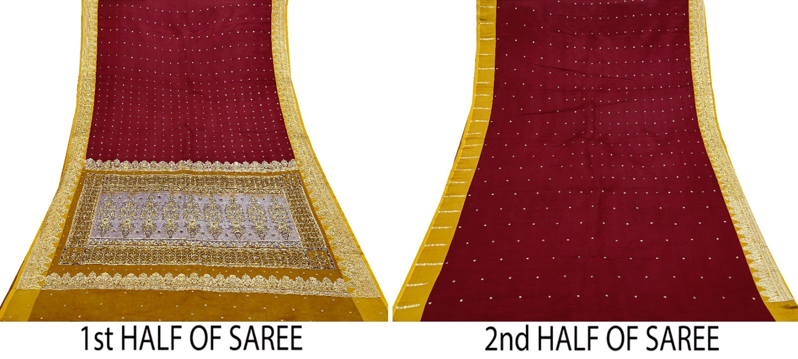 Vintage Heavy Saree Pure Satin Silk Hand Embroidered Banarsi Brocade Sari Dabka