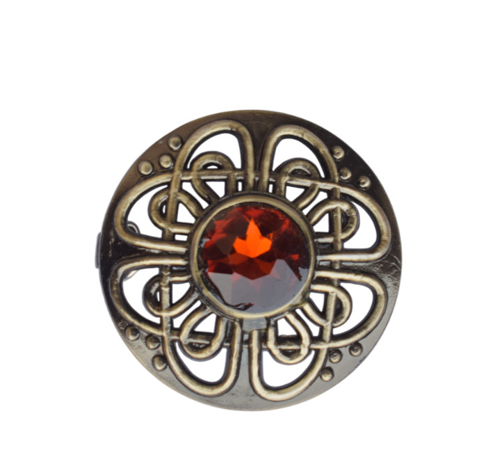 Scottish Orange Stone Brooch Antique Finish Fly Plaid Brooch