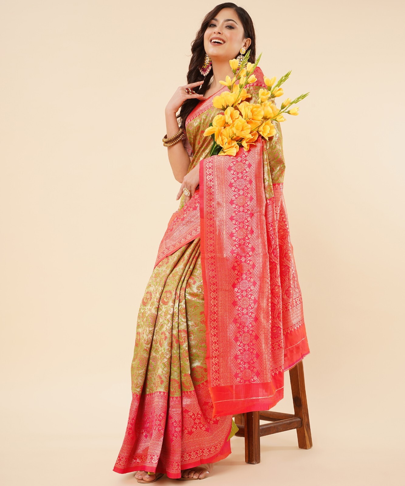 Areca Designer Tissue Brocade Silk saree blouses women Saree Cut – 5.5 Meter