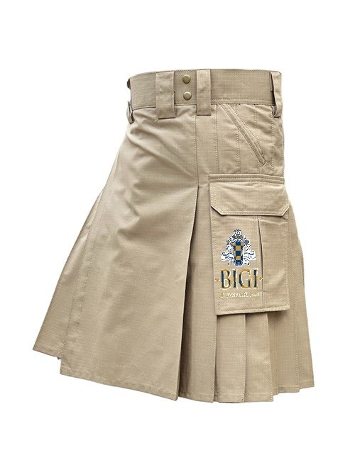 Men’s khaki kilt utility belts with buckle and cargo pocket with Sporran leather