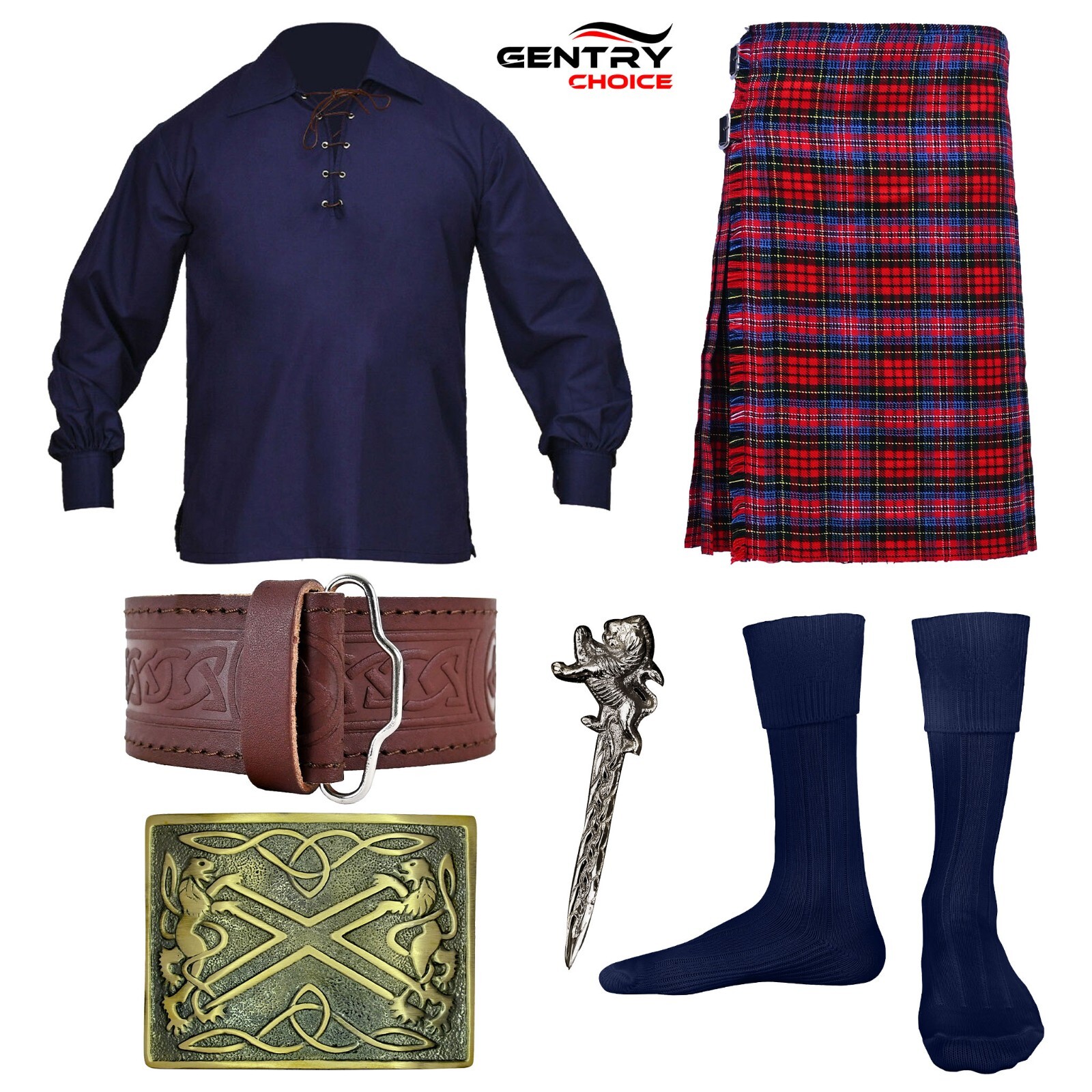 Scottish Tartan Kilt MacPherson 8 Yards 6 Pieces Kilt package Hinglander Dress