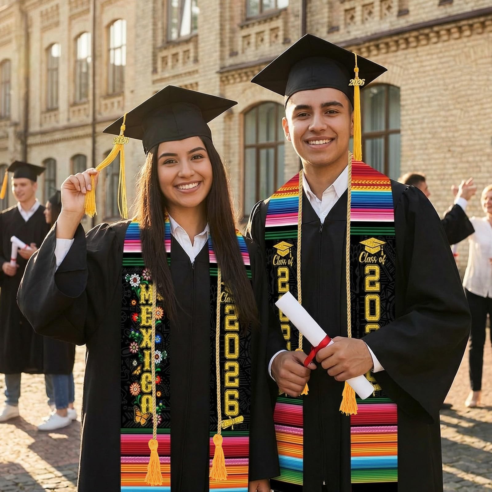Class Of 2026 Mexican Graduation Stole Mexico Floral Serape Sash Gold Tassel