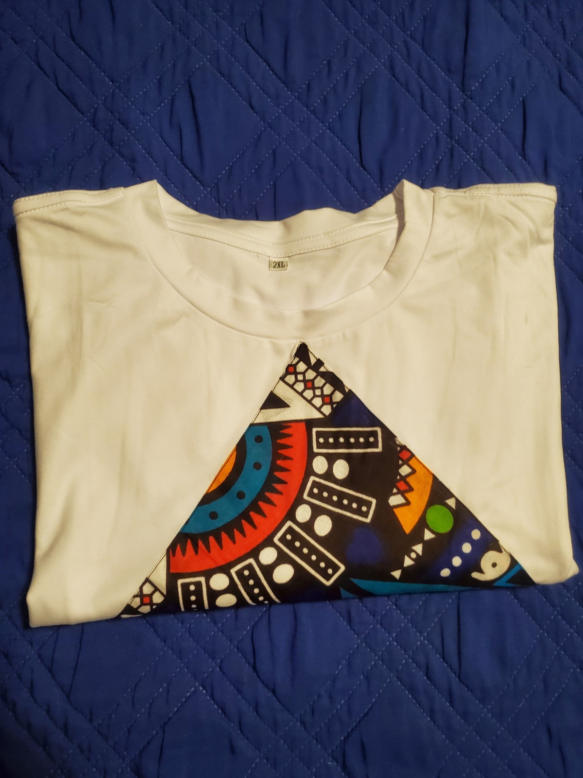 2-Piece African Dashiki Print Lounge Set White Asymmetric – Blue XXL (Fits XL)