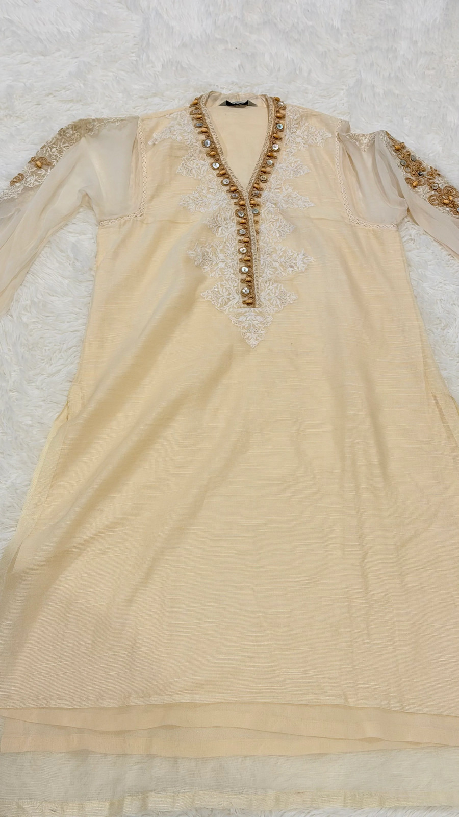 Maria B Cotton Net Cream Shirt with Emboirdery on front and Chiffon Baloon