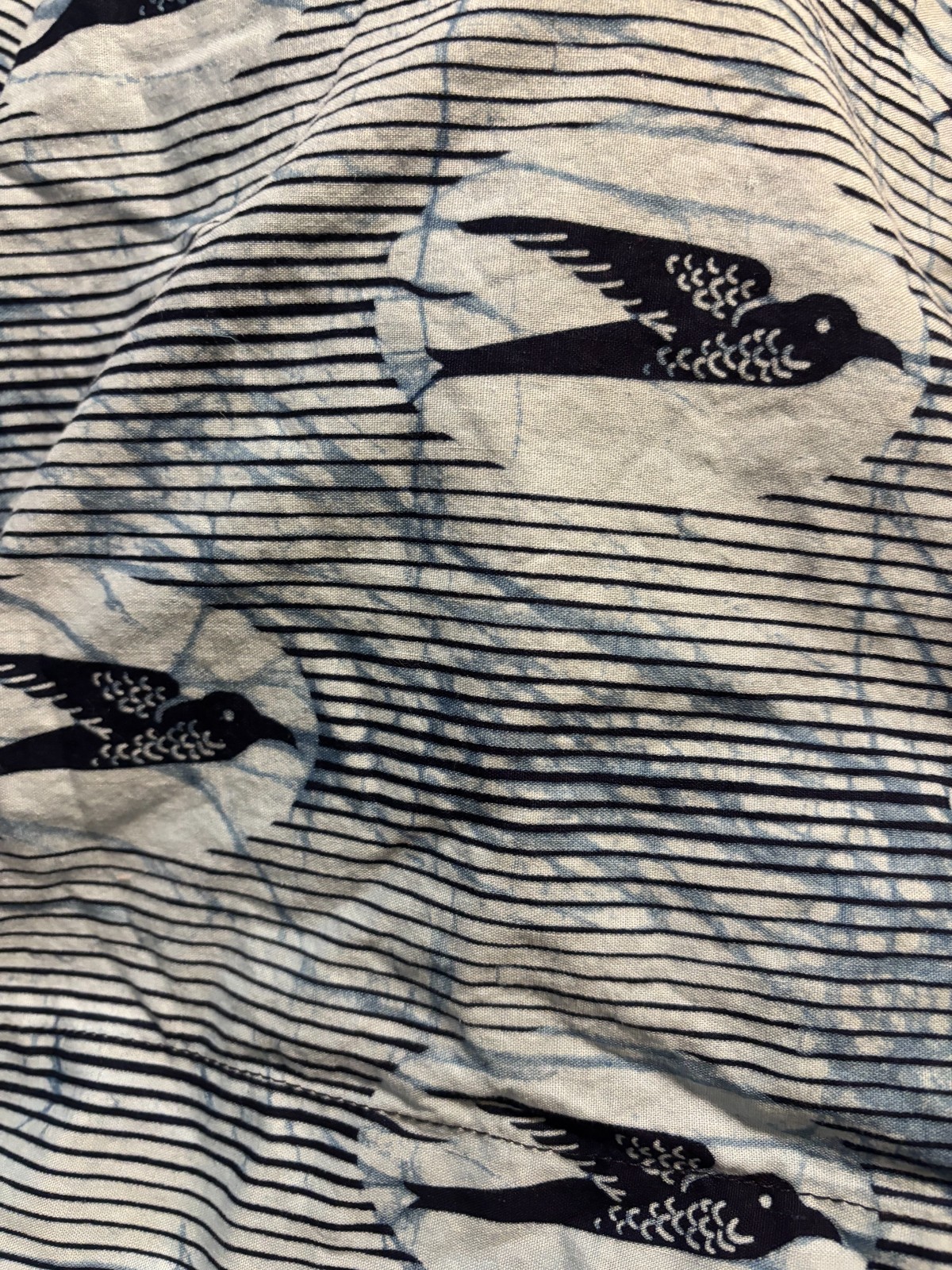 Handmade African Wax Print Bird Dress Blue Cotton Fit Flare Pockets 30W
