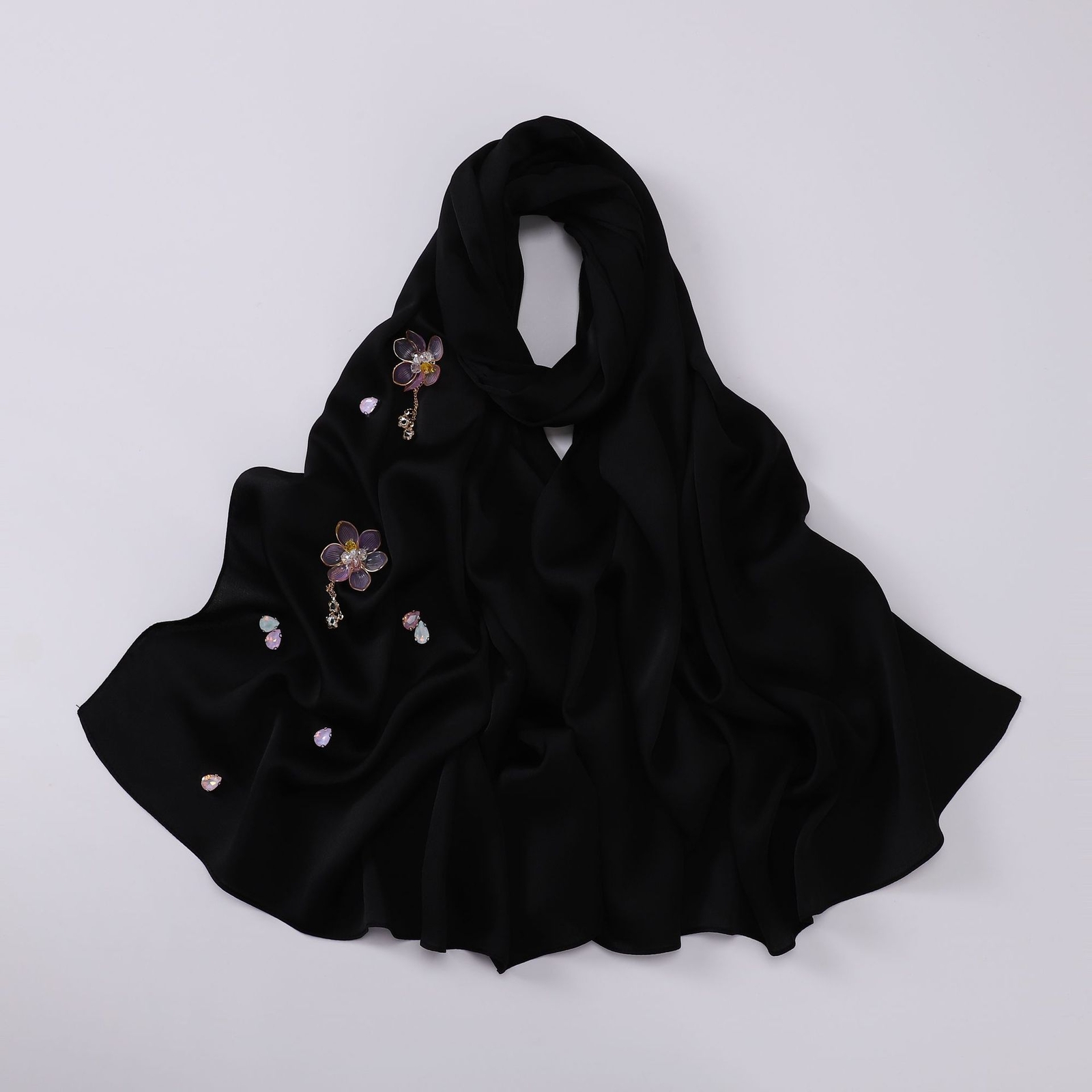 Muslim Women Long Scarf Flower Tassles Arab Islamic Turban 170X70cm Cozy Shawls