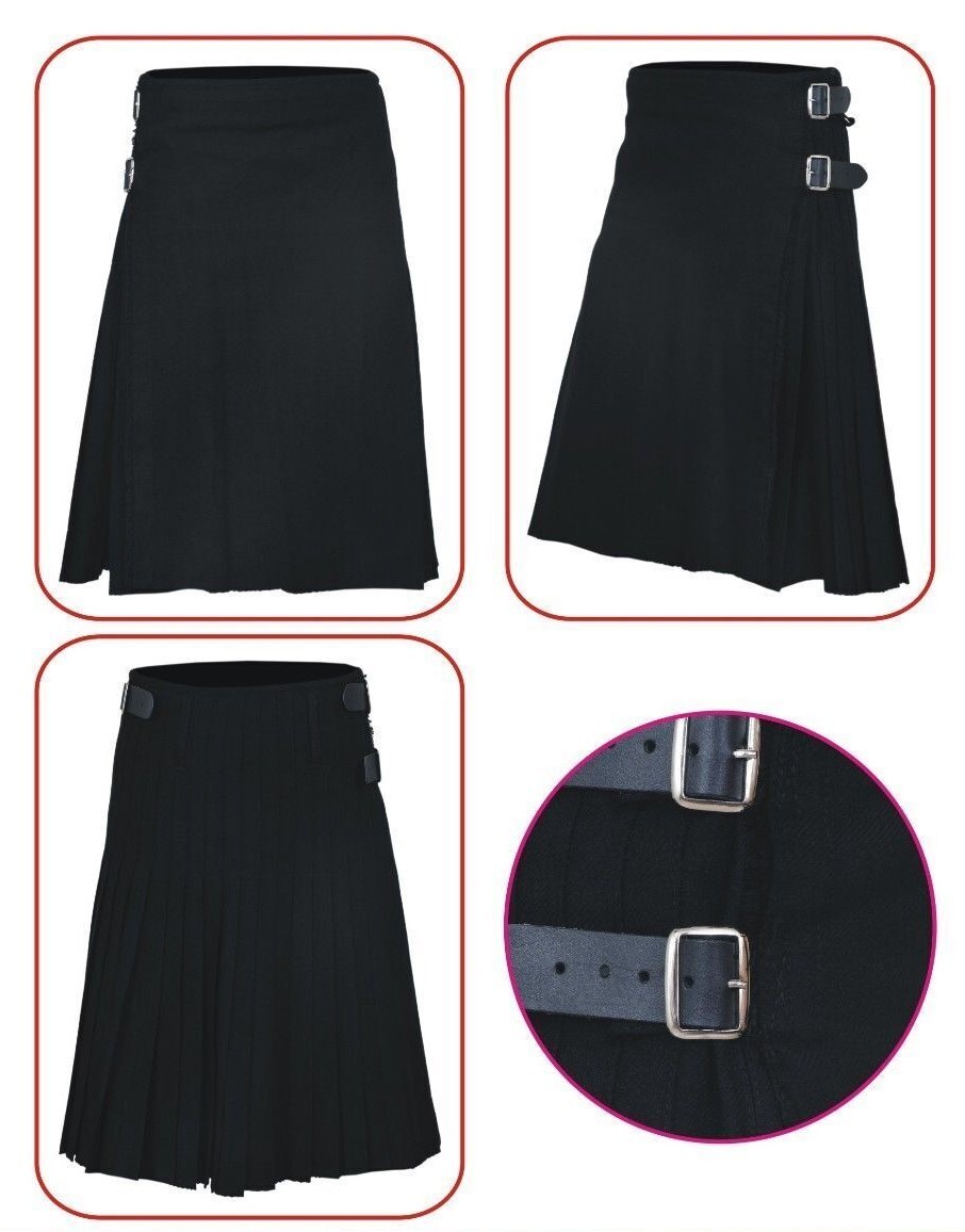 Men’s 8 Yard Deluxe Scottish Tartan Highland Wedding Kilt Jet Black