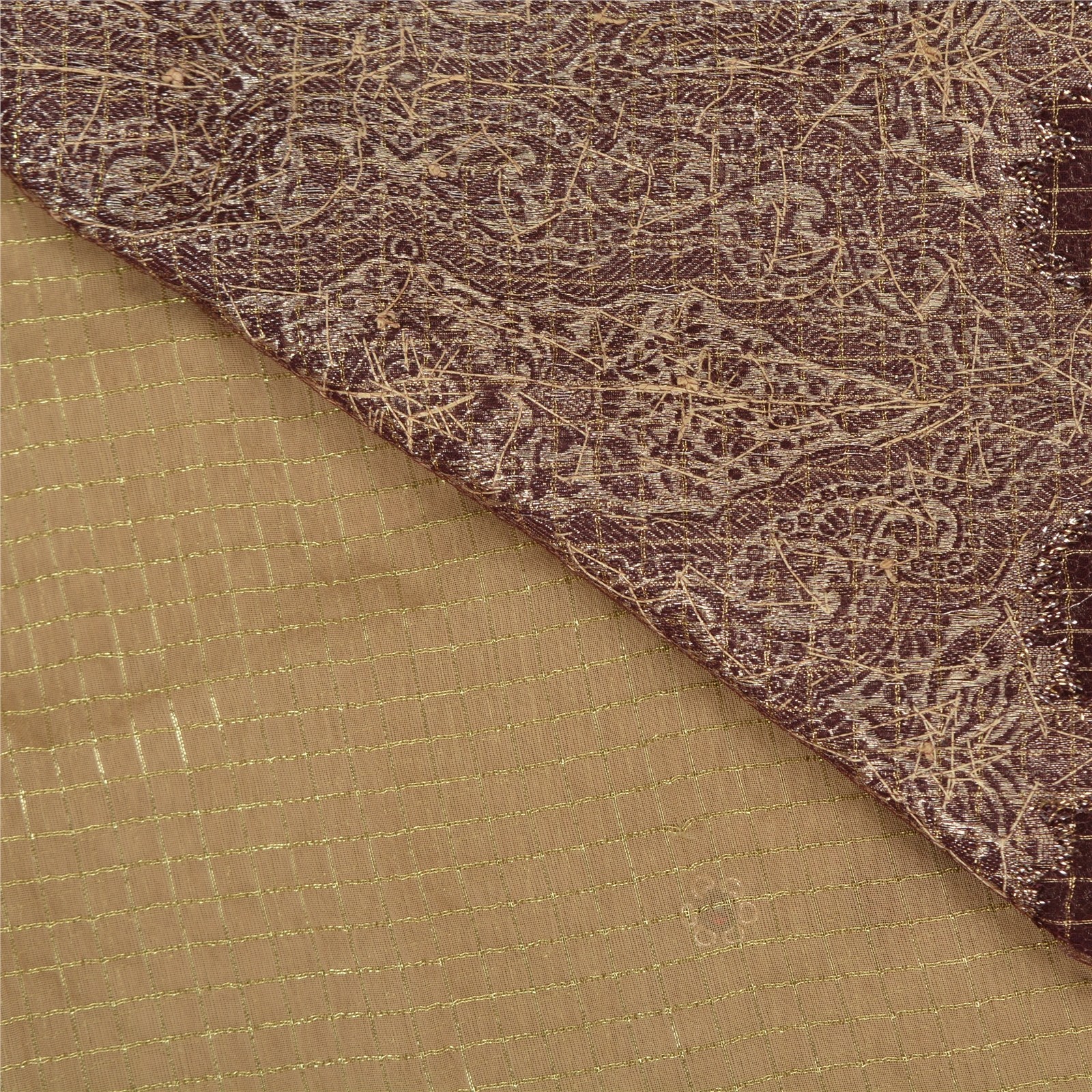 Sanskriti Vintage Sarees Brown Georgette Hand Beaded Zari Brocade Sari 6Ydfabric
