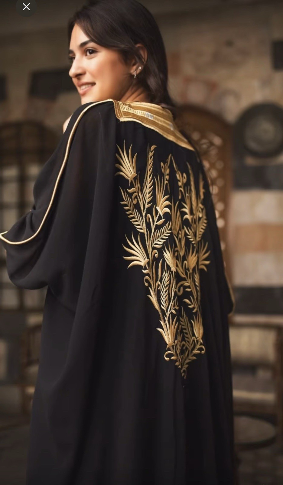 Women’s Middle Eastern Kaftan Robe Embroidered Black Gold White Blue