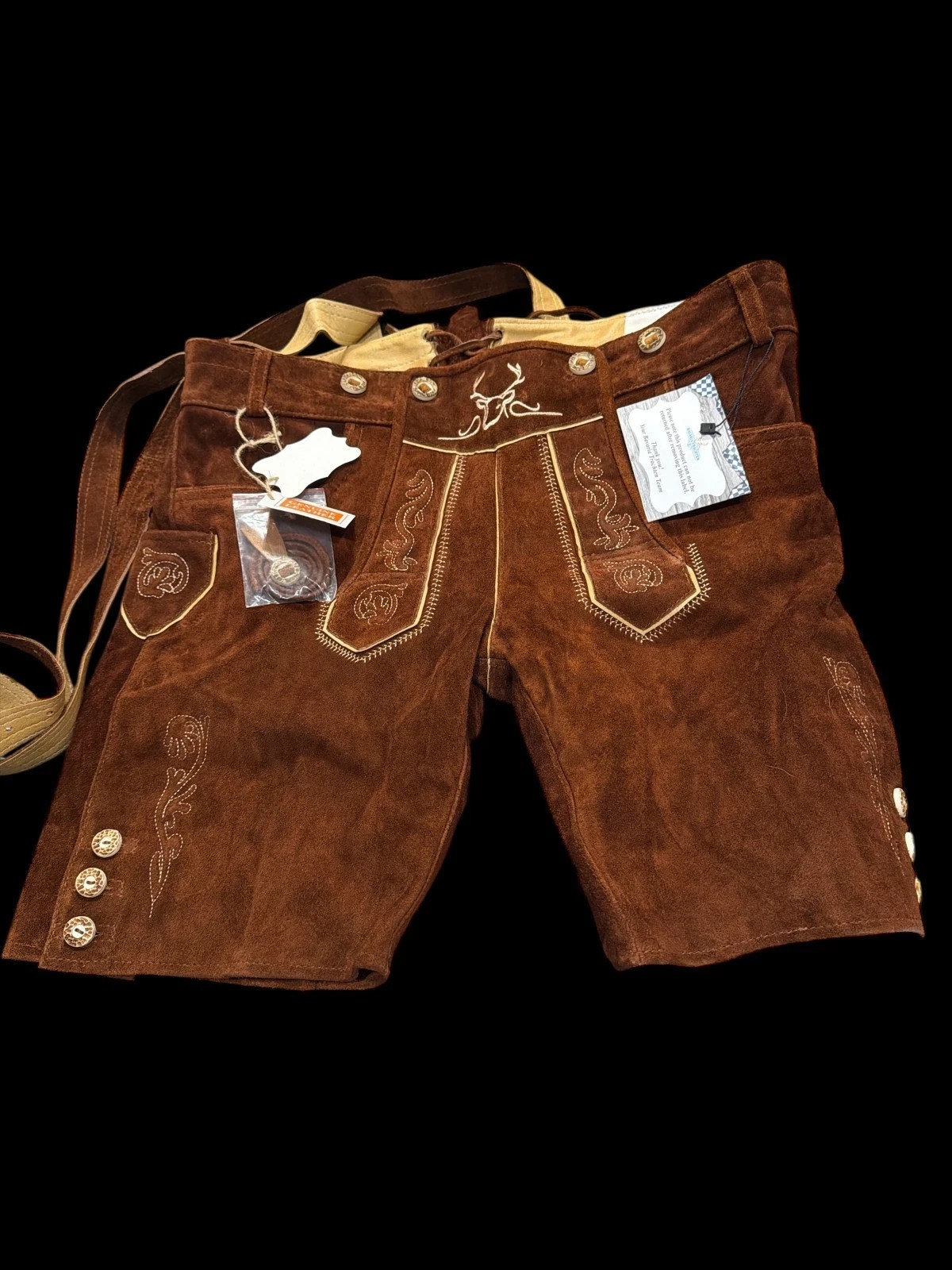 Bavaria Trachten Mens 42 Genuine Leather Light Brown Lederhosen Oktoberfest NWT